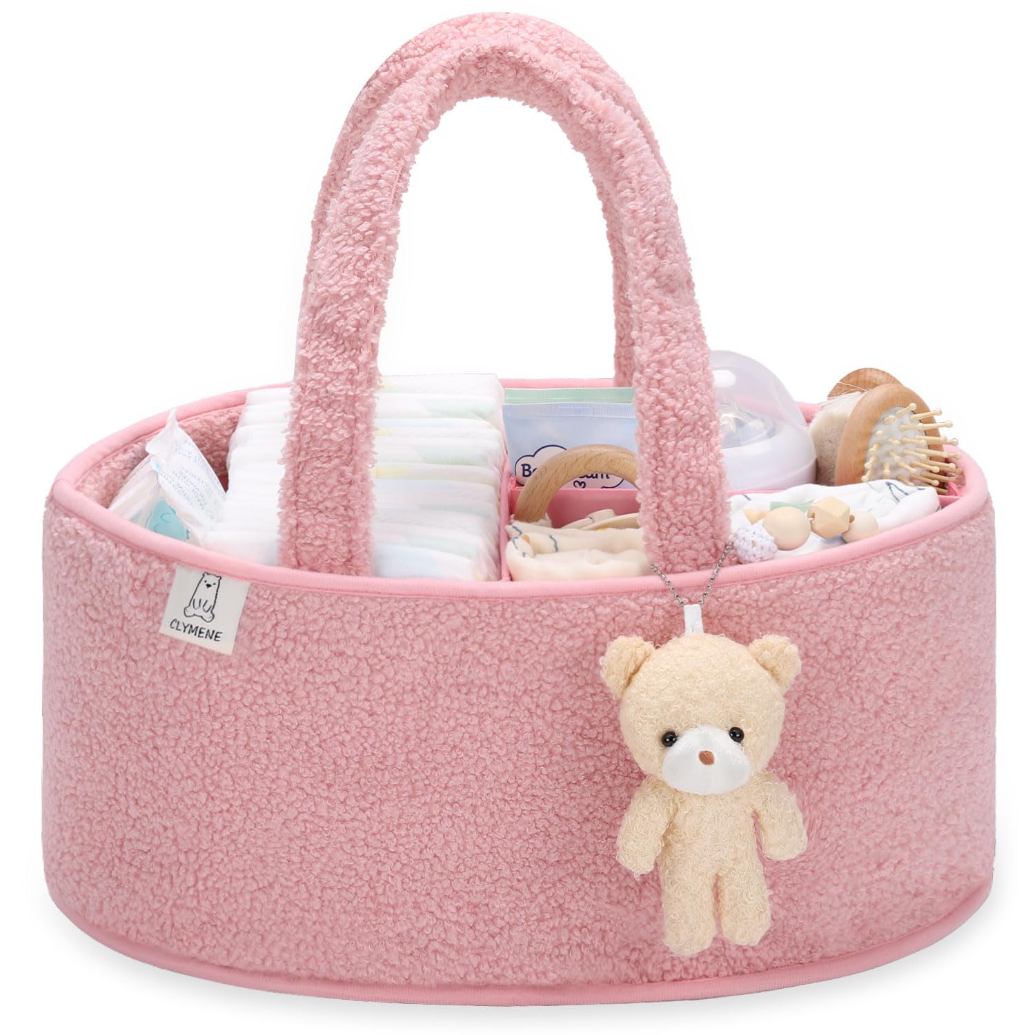 CLYMENE Baby Diaper Caddy Organizer - Portable Nursery Storage Basket for Diapers, Wipes & Baby Essentials | Newborn Changing Table Must-Have | Perfect Baby Shower Gift & Registry Item | Travel Diaper Tote Bag for Car & Home Use - Powder Pink | Ideal for Nursery Organization & On-the-Go Parents