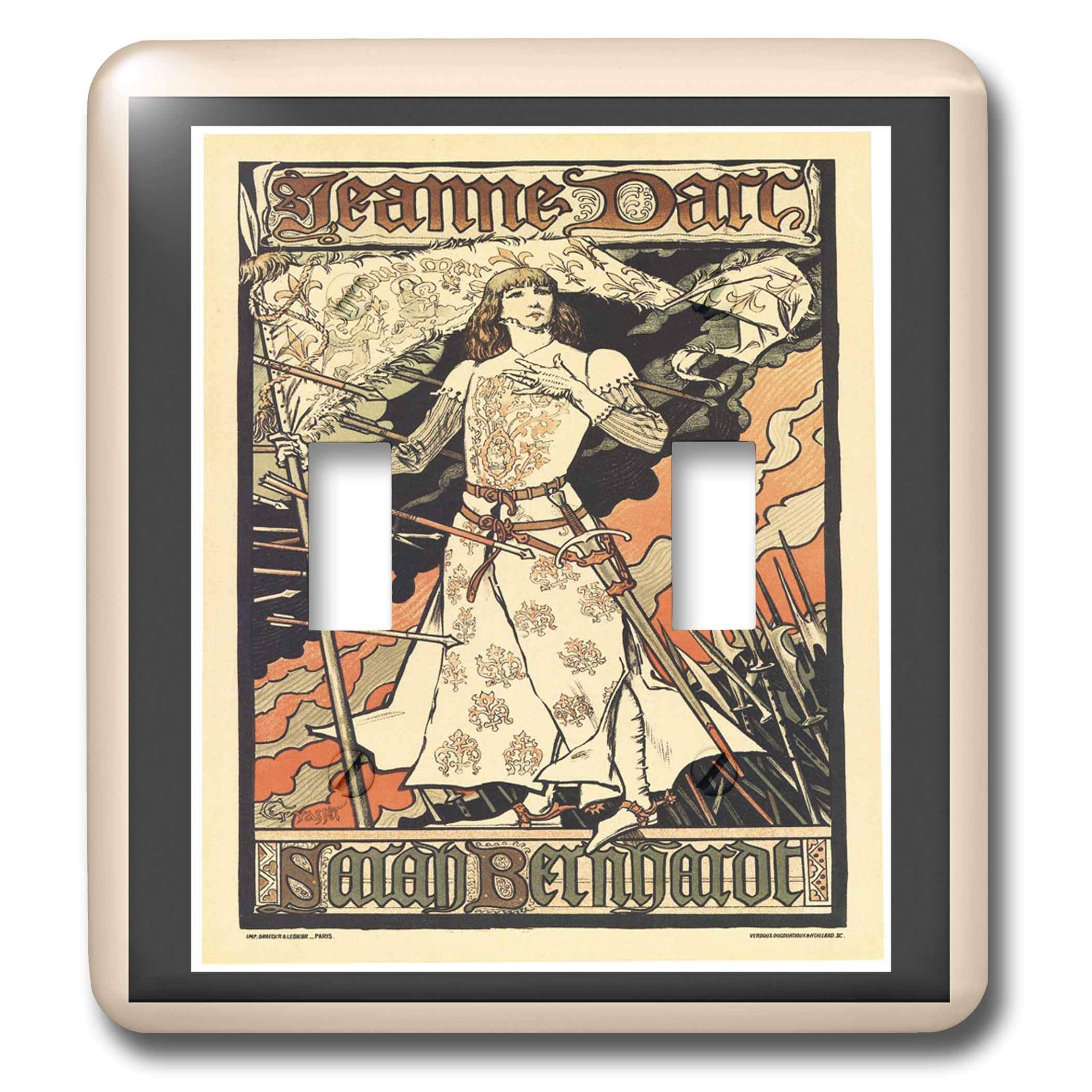 3D Rose Joan of Arc Art Nouveau Poster - Double Toggle Switch with Peach & Black Frames - Vintage Wall Decor for Home, Office & Medieval Theme Rooms