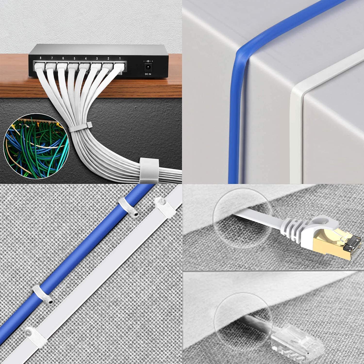 35ft White Flat Cat6 Ethernet Cable - UTP RJ45 LAN Network Patch Cord for High-Speed Internet - Compatible with PC, Laptop, Router, Modem, Gaming Console (Xbox/PS), Smart TV & VoIP - Ideal for Home Office, Online Gaming & Streaming