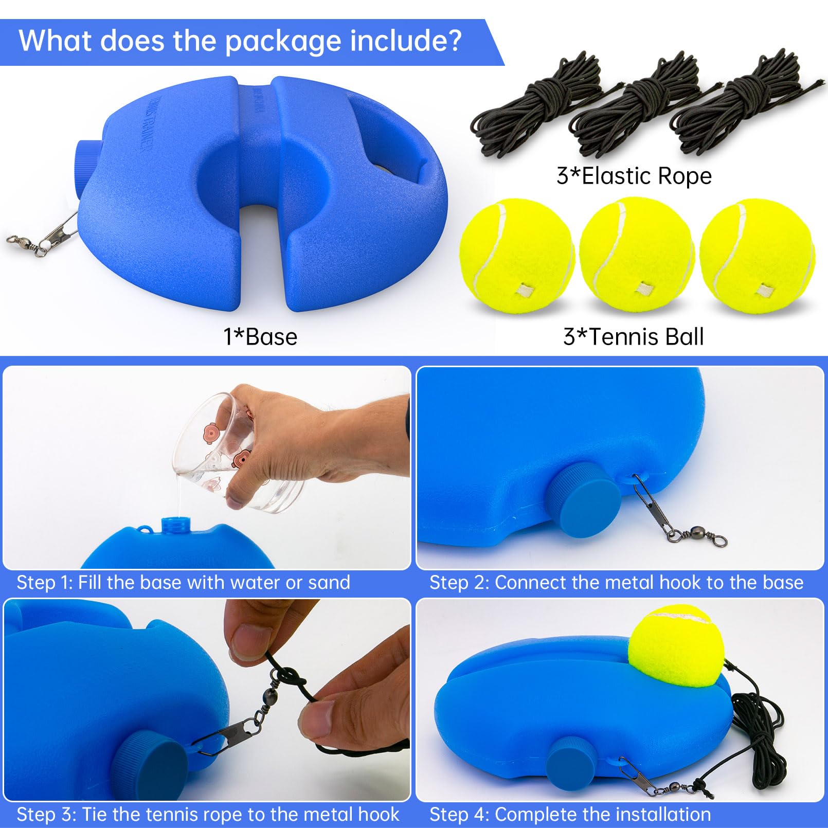 Tennis Trainer Rebound Ball with 3 String Balls - Solo Tennis Practice Equipment | Portable Tennis Training Tool for Beginners | Rebounder Kit for Backyard & Court Drills | Improve Forehand & Backhand Skills