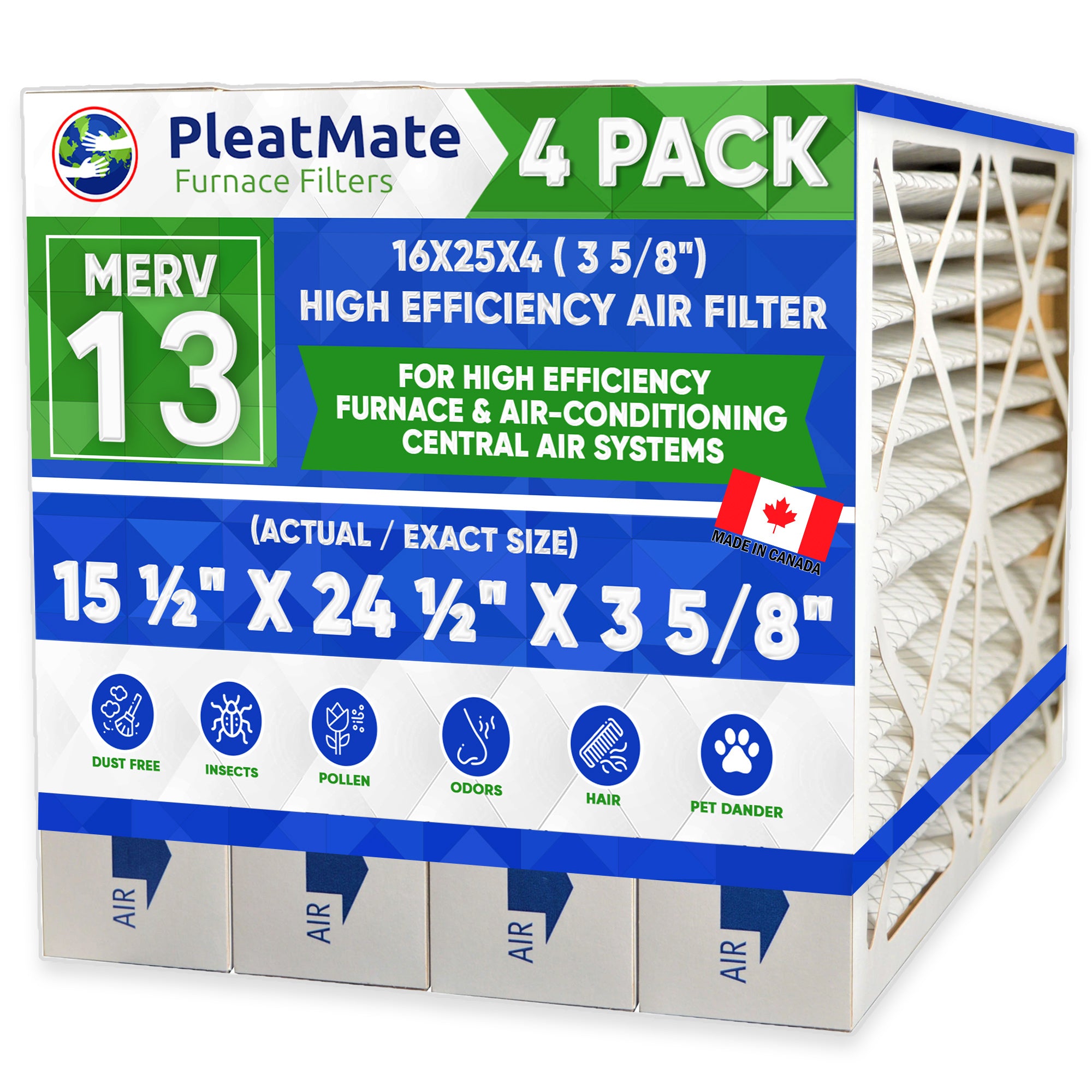 3M Filtrete MERV 13 Air Filter Replacement - 16x25x4 (Actual Size 15.4x24.4x3.68) - Case of 4 Furnace Filters for Home HVAC System - Improves Indoor Air Quality & Reduces Allergens