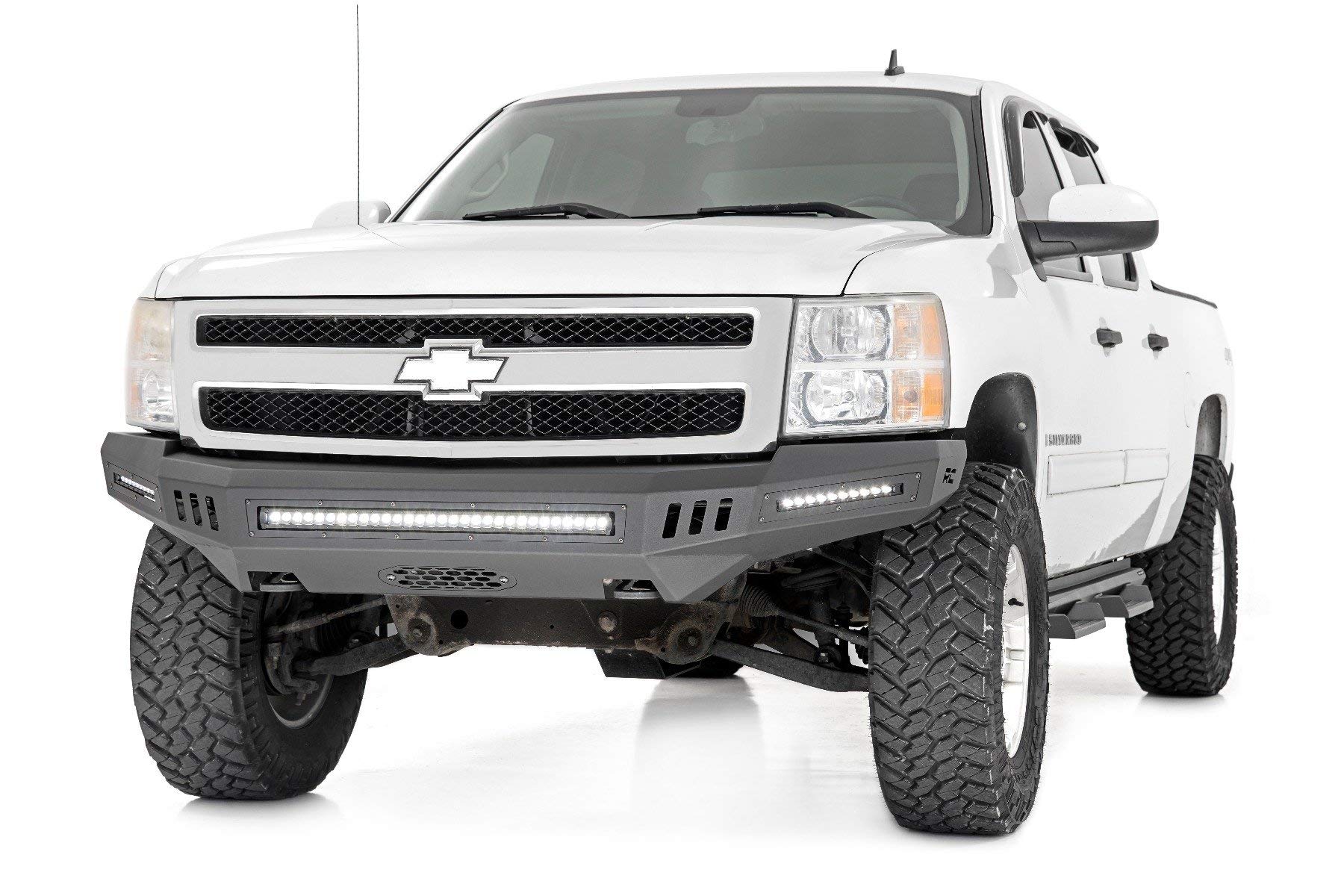 Rough Country High Clearance Front Bumper with LED Lights for 2007-2013 Chevy Silverado 1500 | Off-Road Protection & Style Upgrade | Perfect for Trail Riding & Truck Customization