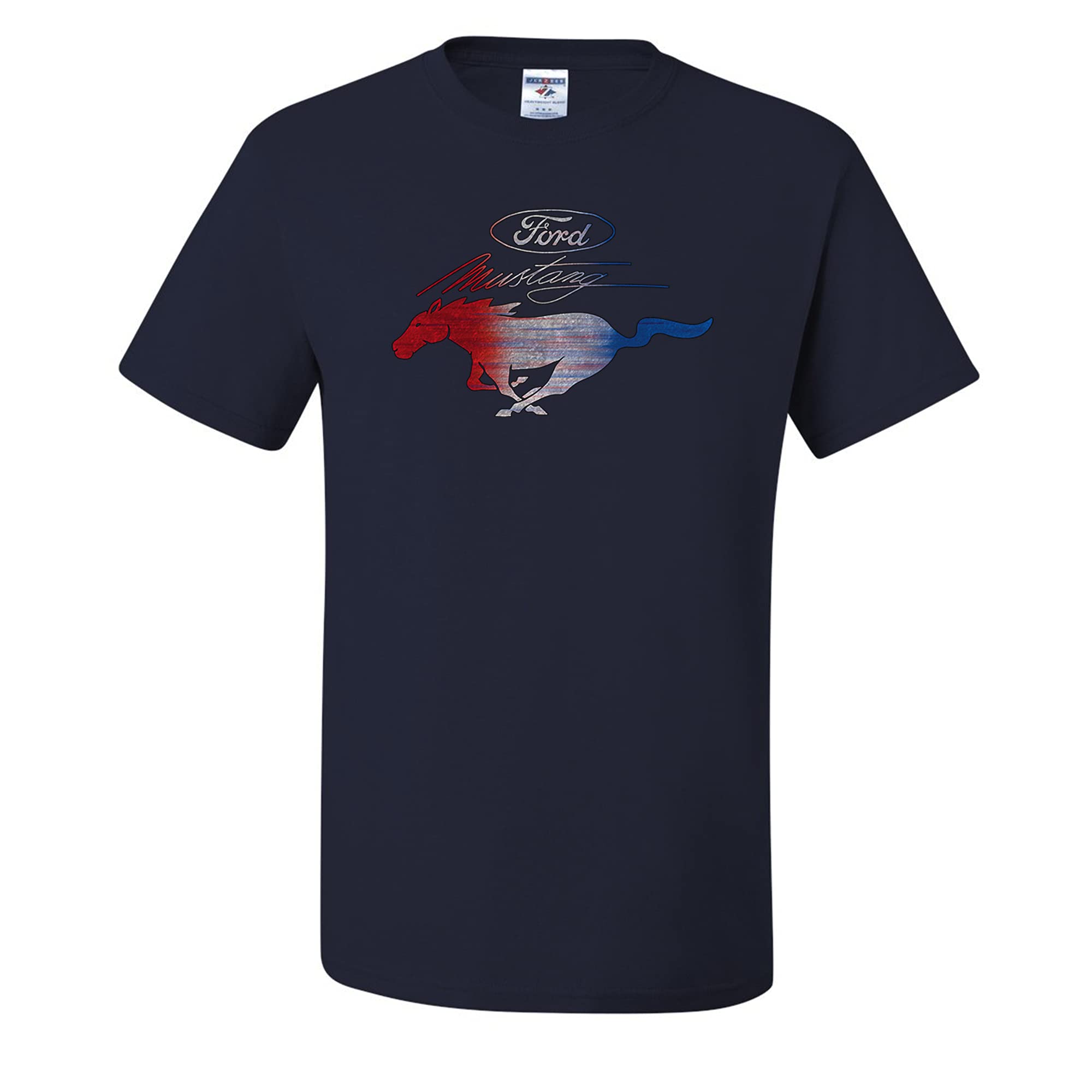 Official Ford Mustang Pony American Flag Licensed Men's T-Shirt - Patriotic US Flag Graphic Tee for Car Enthusiasts & Independence Day Celebrations