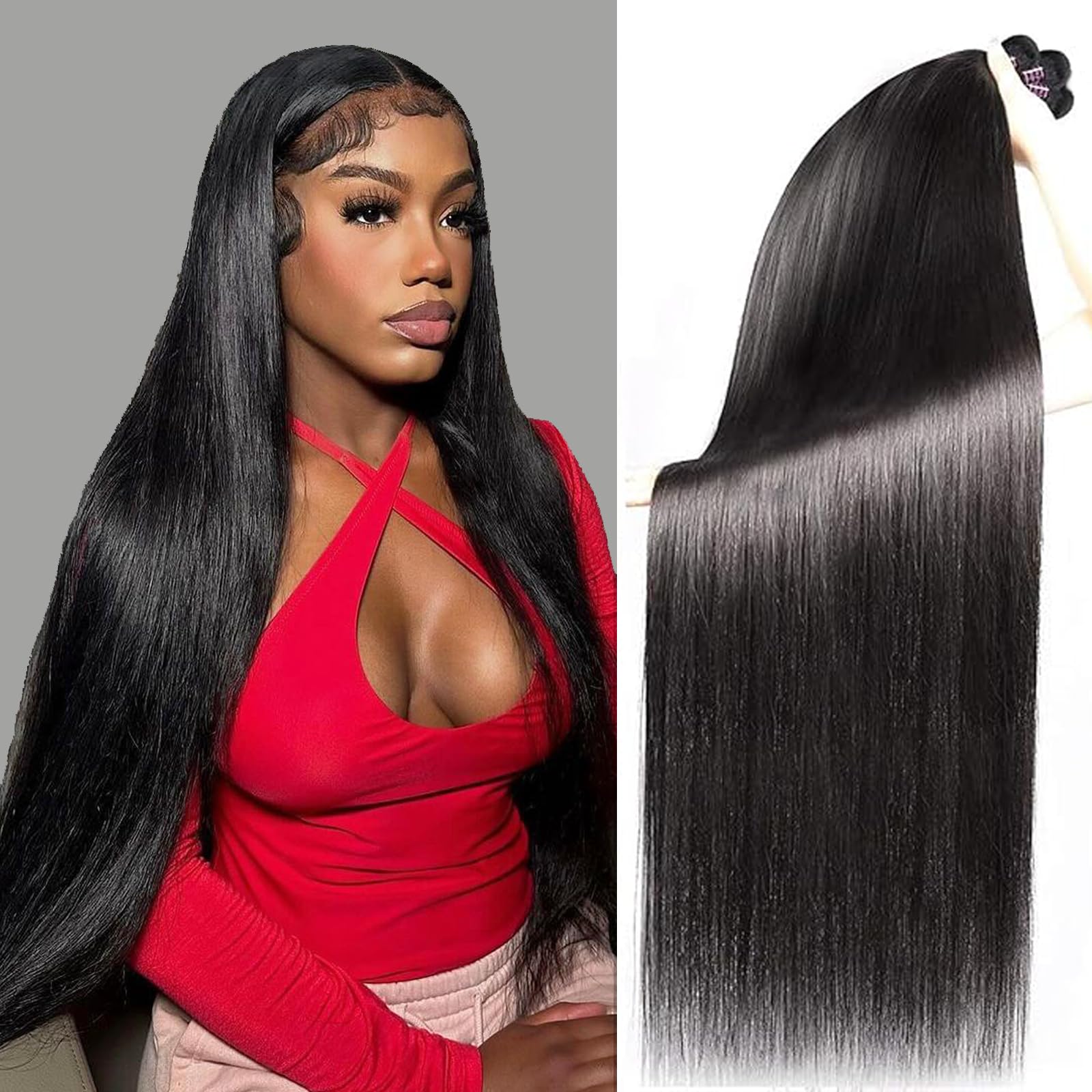 12A Grade 100% Virgin Brazilian Straight Human Hair Bundles - 3 Bundles (22, 24, 26 Inch) - Raw Unprocessed Natural Black Hair Extensions for Quick Weave, Sew-in, and Clip-in Hairstyles - Perfect for Daily Wear, Special Occasions, and Salon Styling