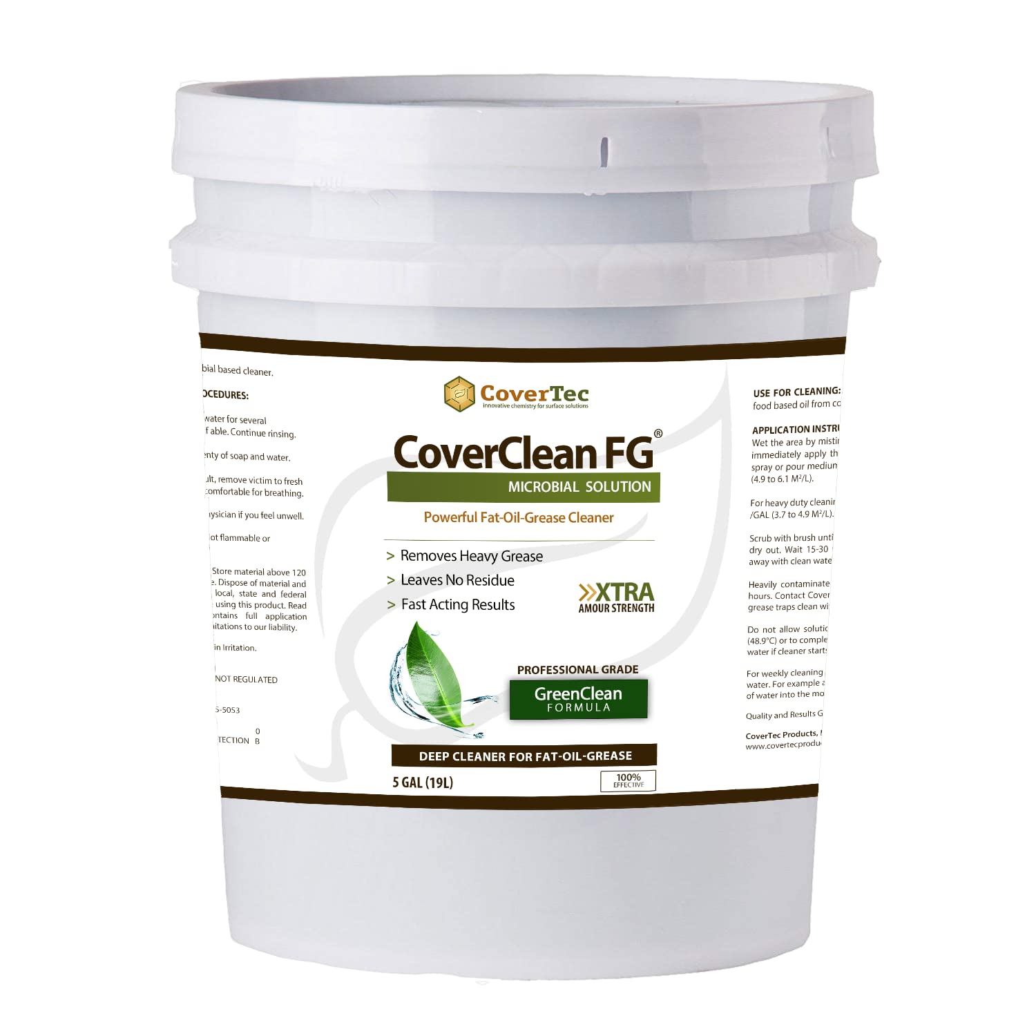 CoverClean FG Microbial Fat, Oil & Grease Cleaner - 5 Gallon Non-Toxic Deep Cleaning Solution for Commercial Kitchens, Restaurants & Food Processing Plants