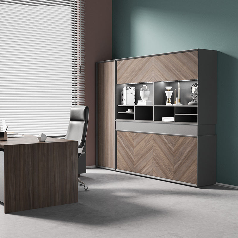 ARMANDO 2.6M Display Unit - Modern Hazelnut & Grey Shelving for Home & Office Organization - Perfect for Living Room, Bedroom, or Retail Store Display