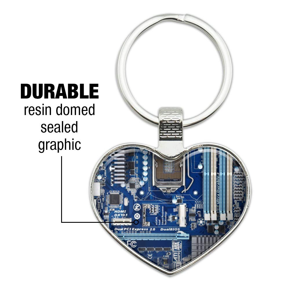 Blue Computer Motherboard CPU Heart Love Metal Keychain - Perfect Gift for Tech Lovers & Computer Enthusiasts (Ideal for Key Rings, Backpacks, and Tech-Themed Accessories)