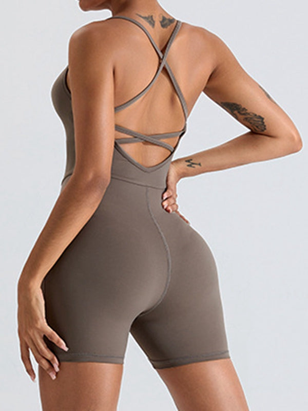 ZASUWA Women's Sexy Cross Back Bodycon Romper Jumpsuit - Perfect for Night Out, Clubwear, and Date Night