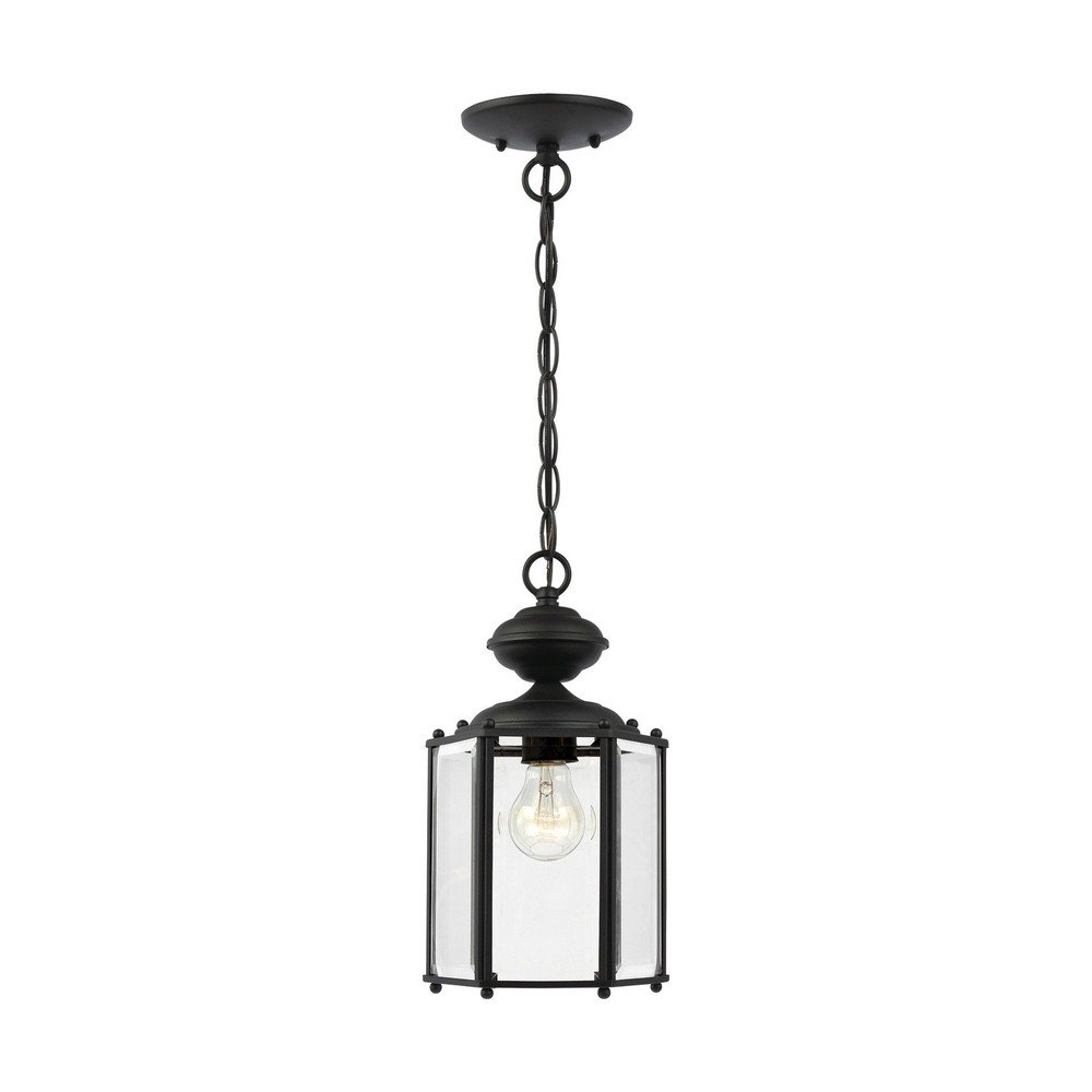 Seagull 6008-12 Black Outdoor Semi-Flush Convertible Pendant Light Fixture - Weatherproof Ceiling Light for Porch, Patio, Garage & Entryway Lighting