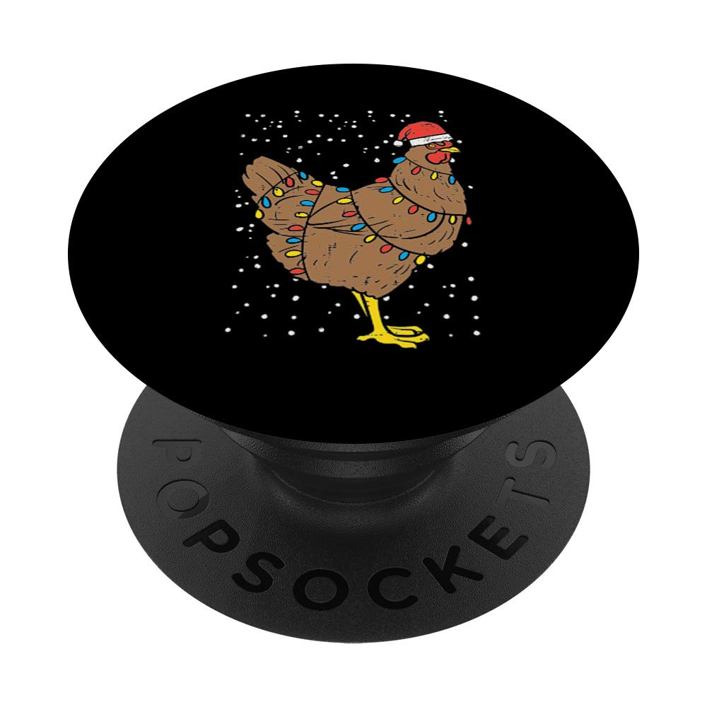Funny Chicken Santa Hat Christmas Lights - Xmas Animal Gift PopSockets PopGrip with Swappable Base for Phones & Tablets | Perfect Holiday Party Decor & Phone Accessory Gift