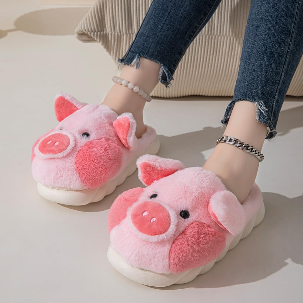 YILANLAN Women's Soft Plush Pig Slippers - Cozy Indoor House Shoes with Non-Slip Sole for Home, Lounge & Winter Comfort