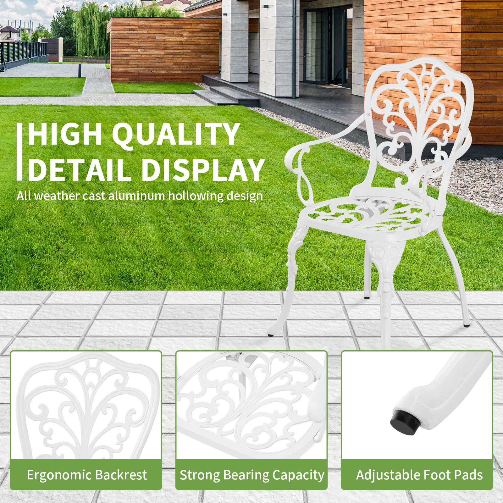 3-Piece Outdoor Bistro Set - Cast Aluminum Patio Table with 2 Chairs & 1.97