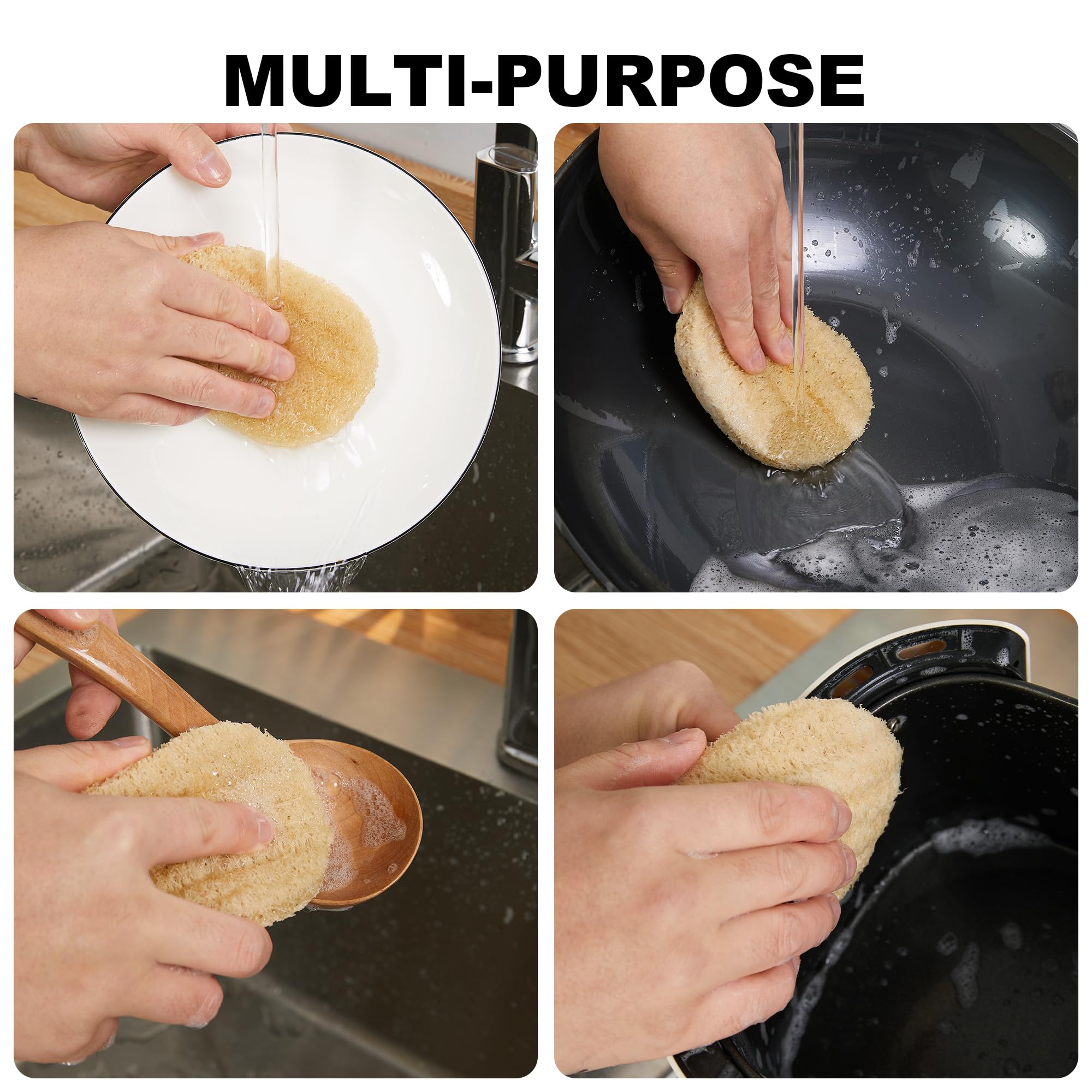 JOYMOOP Natural Loofah Dish Sponges - 12 Pack | Eco-Friendly Kitchen Scrubber for Washing Dishes, Pots & Pans | Perfect for Daily Cleaning & Gentle Scrubbing