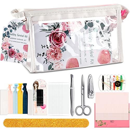 132-Piece Wedding Survival Kit with Makeup Bag – Bridal Emergency Kit for Wedding Day, Proposal Gifts, Bridal Party – Floral Style Mini Emergency Supplies for Women (Perfect for Bridal Showers, Bachelorette Parties & Last-Minute Wedding Prep)