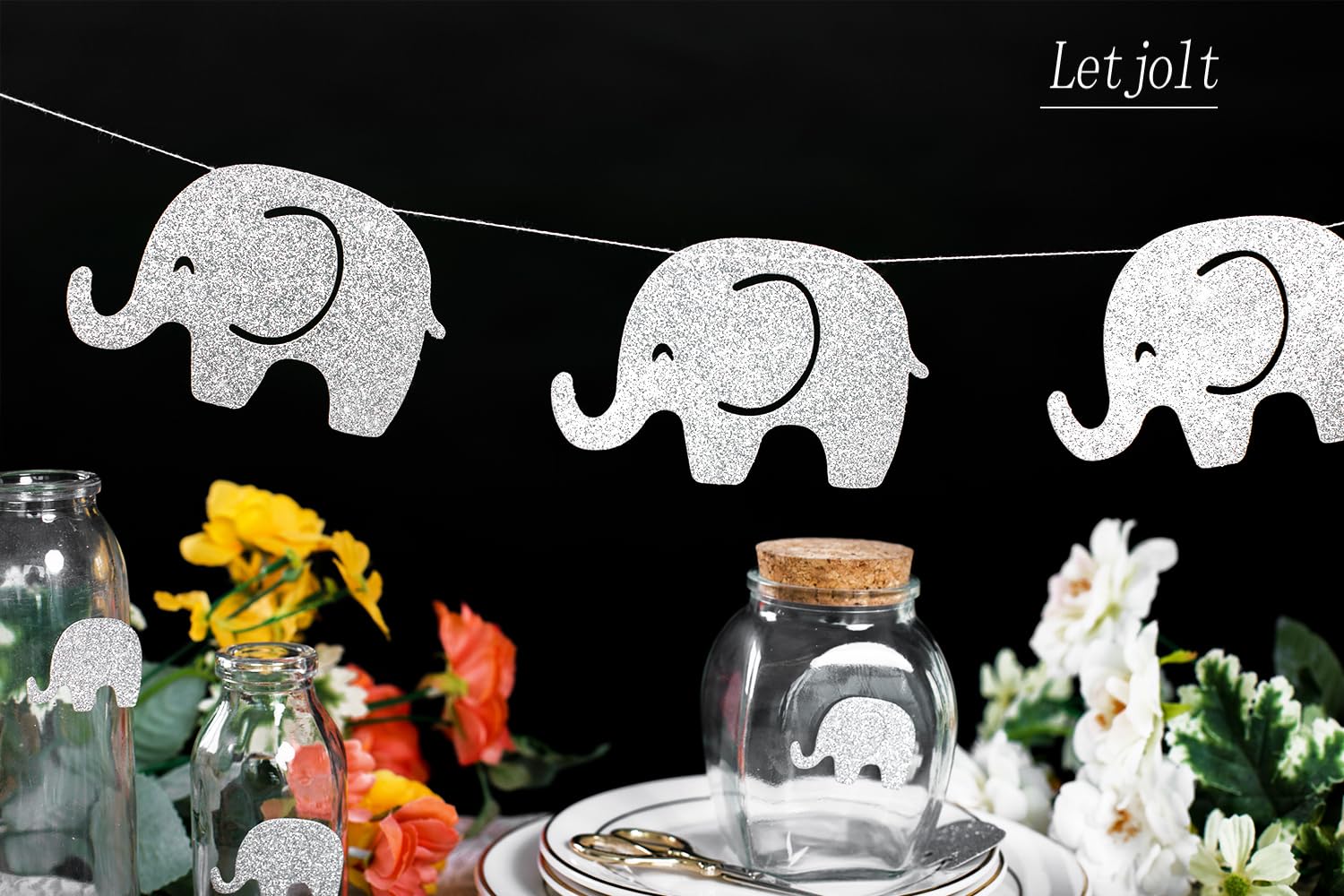 Baby Shower Garland Decorations - 10ft Glitter Elephant Banner for Nursery, Winter Birthday Party & New Year's Supplies (17 Pcs) - Perfect for Baby Showers, Gender Reveals & Nursery Wall Decor