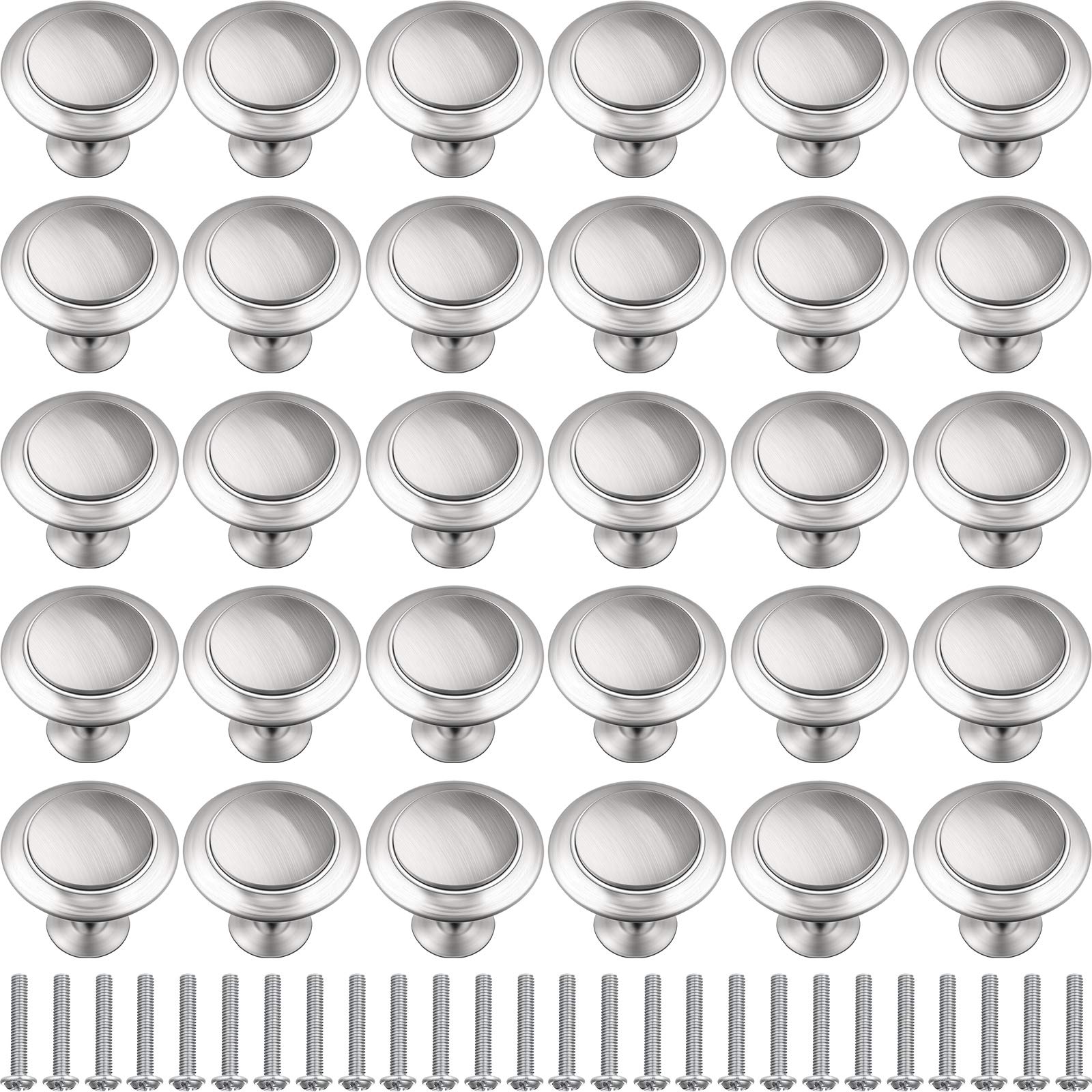 30 Pack Silver Round Ring Cabinet Pulls - 1.2 Inch Kitchen Cabinet Handles & Drawer Knobs with Screws - Modern Hardware for Dressers, Cupboards, Pantry & Bathroom Storage (Easy Installation)