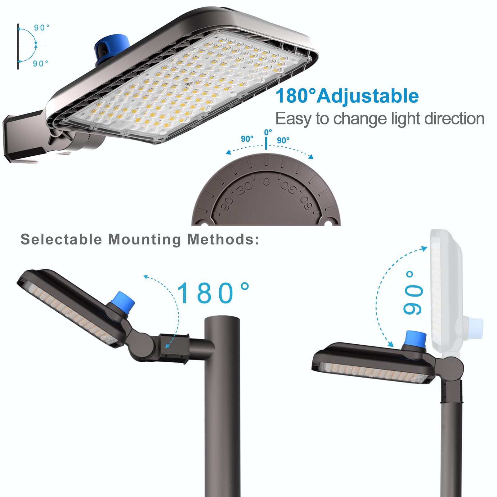 5-Pack 240W LED Parking Lot Lights - 36,000LM (150LM/W) 5000K Daylight - Outdoor Pole Mount Lighting with Smart Dusk-to-Dawn Sensor - Ideal for Commercial Parking Lots, Warehouses & High Mast Areas (30-50ft Height) - 7-Year Warranty