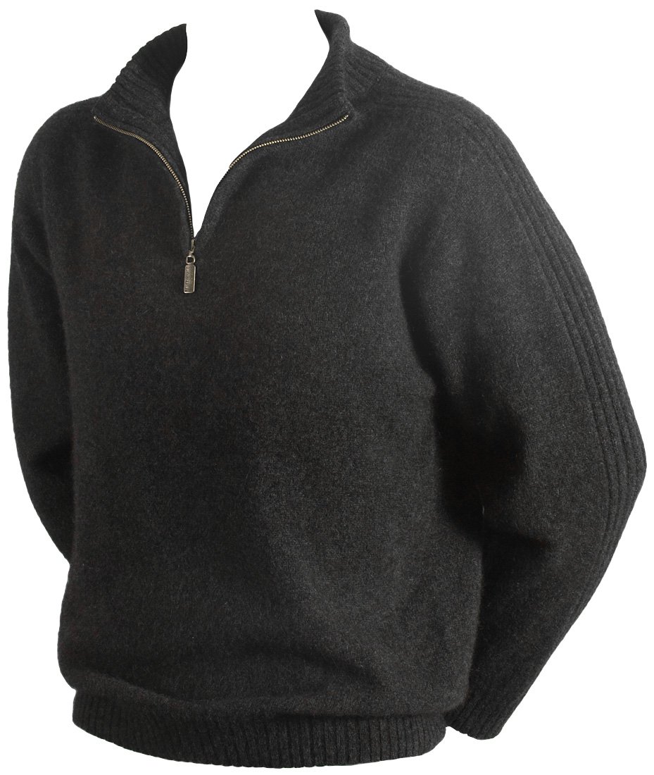 Premium New Zealand Wool & Brushtail Possum Blend Short Zip Rib Sleeve Sweater - Warm Winter Pullover for Outdoor Activities & Casual Wear