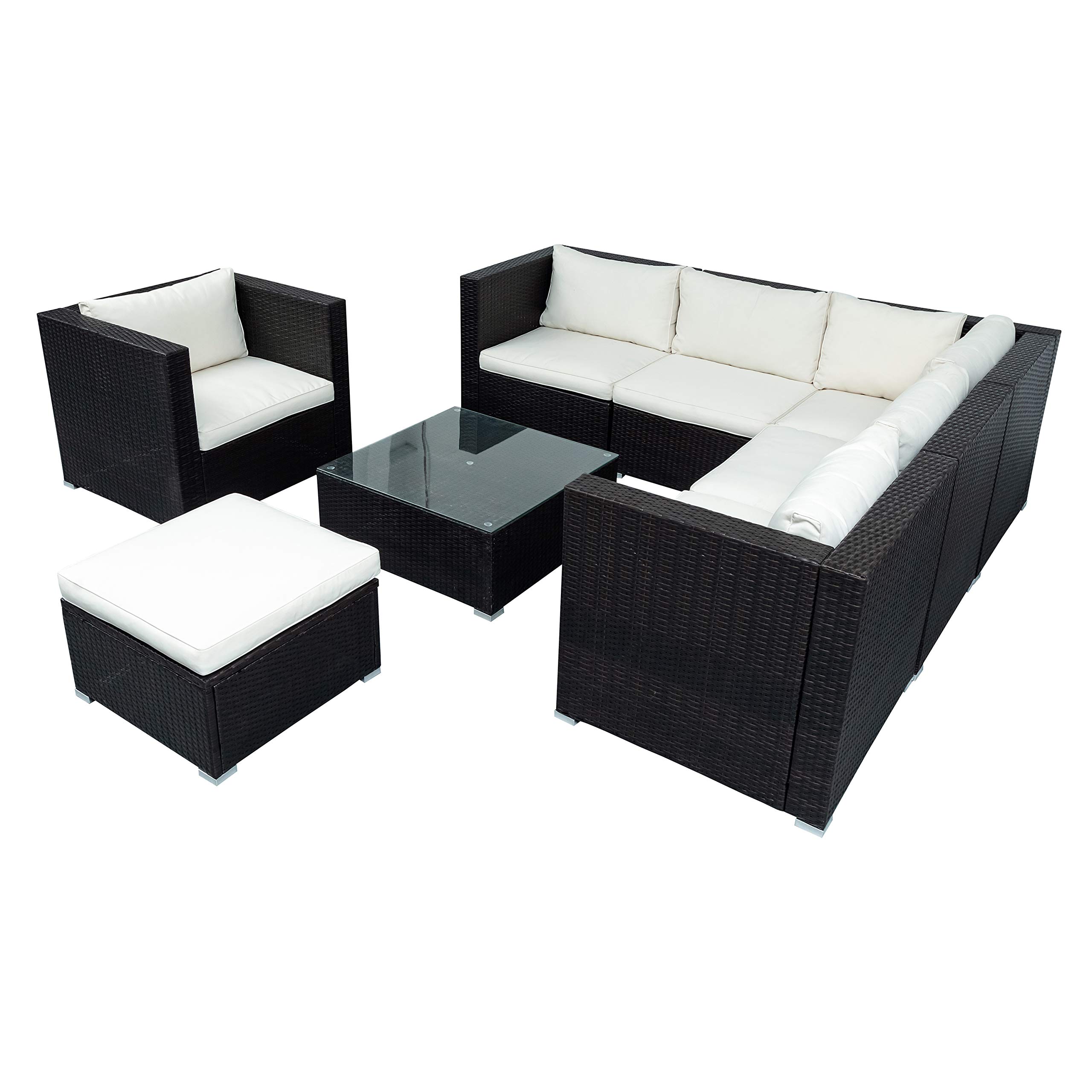 **Merax 8-Piece Patio Furniture Set - All-Weather PE Rattan Outdoor Sectional Sofa with Cushions, Ottoman & Coffee Table - Brown & Beige - Perfect for Backyard, Garden, or Poolside Relaxation**