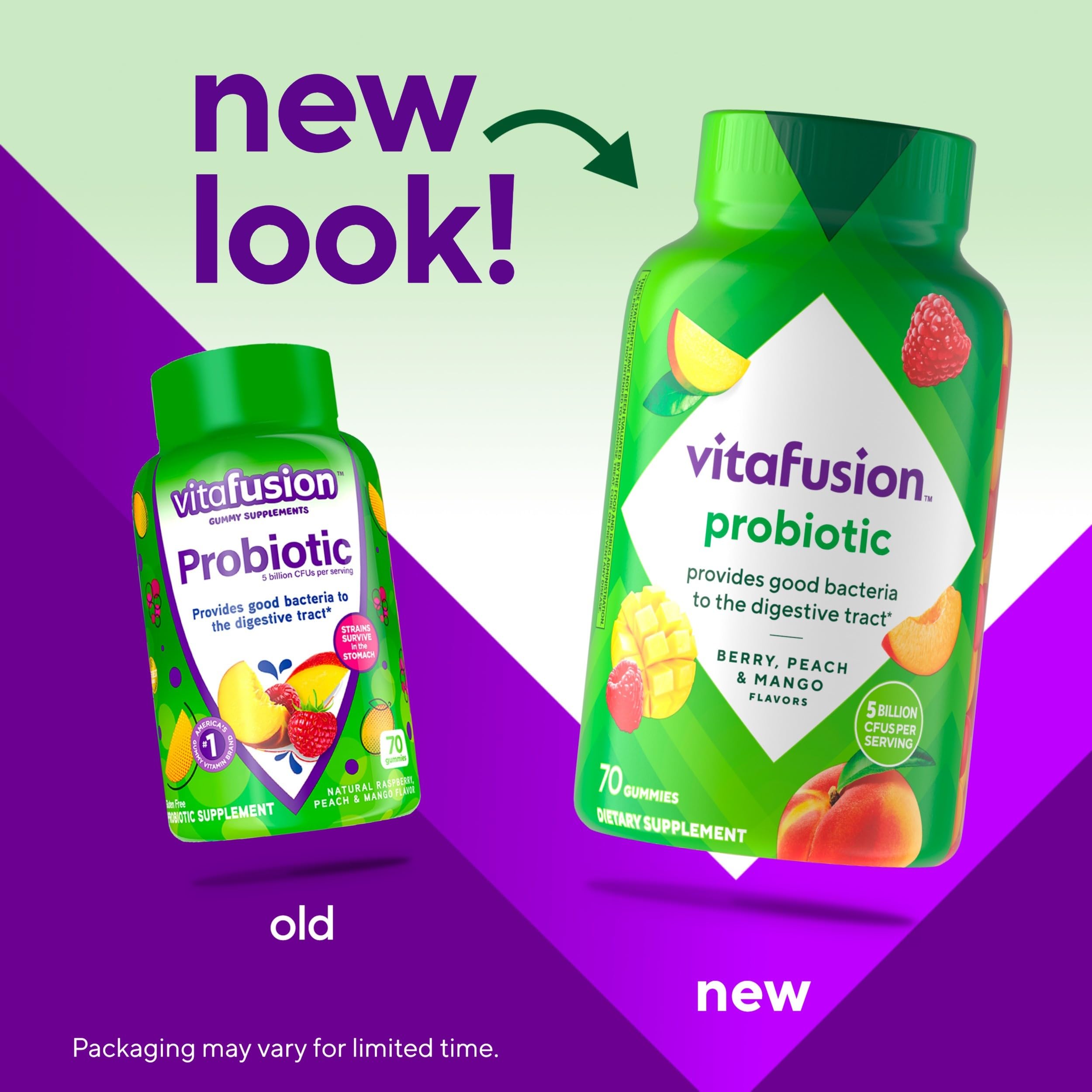 Vitafusion Probiotic Gummy Supplements for Digestive Health - Raspberry, Peach & Mango Flavors - 5 Billion CFUs Probiotic - America's #1 Gummy Vitamin Brand - 70 Count (35 Day Supply) - Supports Gut Health & Immune System - Perfect for Adults & Kids Daily Wellness Routine