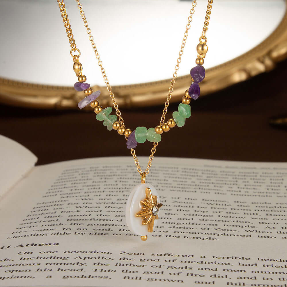 Layering Stone & Star Pendant Chain Necklace | GX2331 | Trendy Boho Jewelry for Women | Perfect for Layering, Everyday Wear & Special Occasions