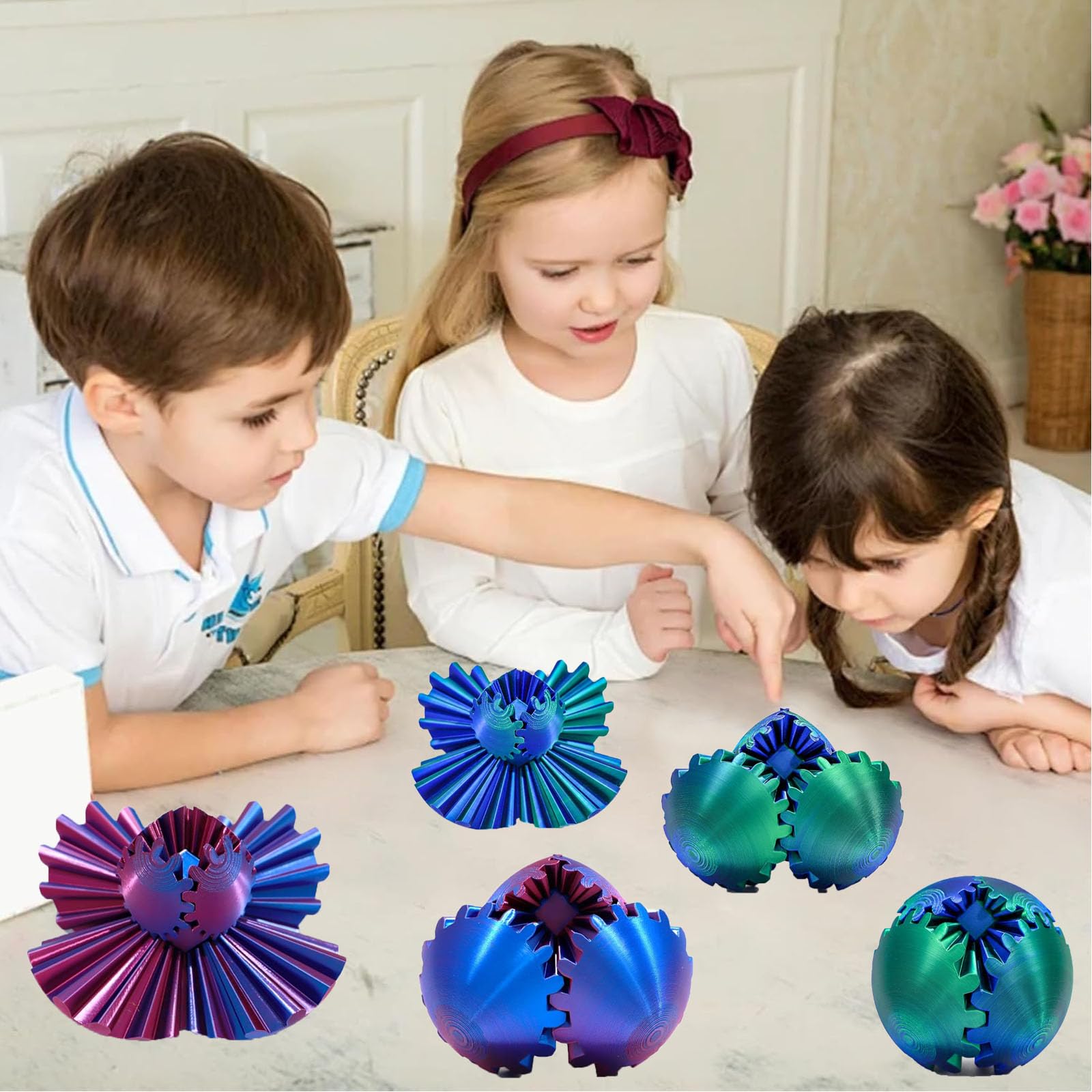 3D Printed Gear Sphere Fidget Toy - Stress Relief & Anxiety Relaxation for Kids & Adults - Perfect for Christmas, Birthday Gifts (Red) - Great for Office, School, Travel and Home Use