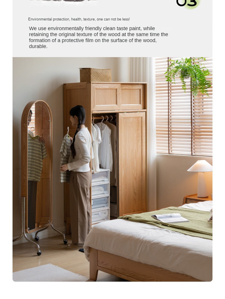 Solid Oak Wood Sliding Door Wardrobe Closet - Modern & Spacious Storage for Bedroom, Living Room, or Walk-In Closet