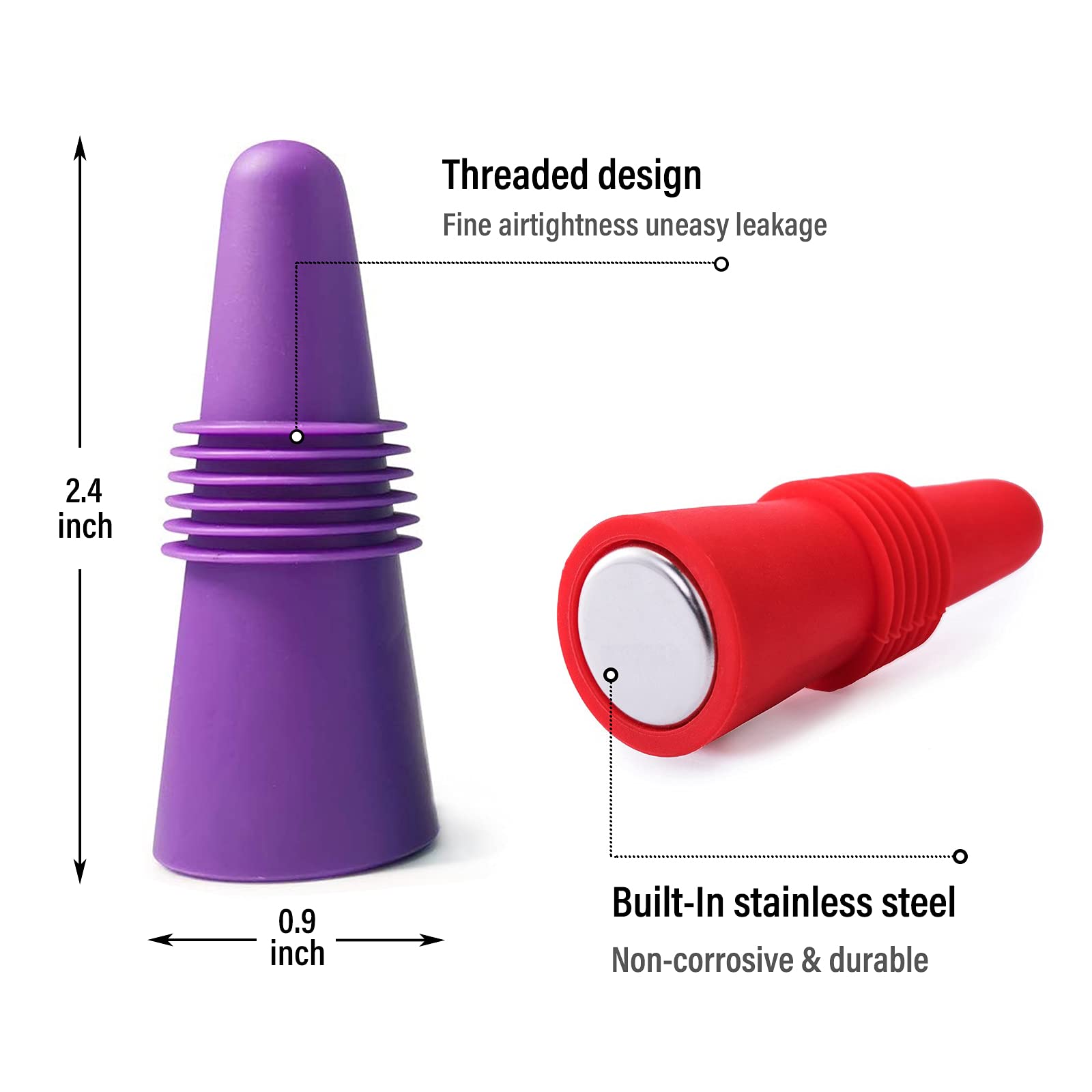 Premium Silicone Wine Stoppers - 8 Pack Leak-Proof Bottle Sealers for Wine & Champagne | Soft Grip Top Preserves Freshness | Perfect for Parties, Gifts & Home Bars