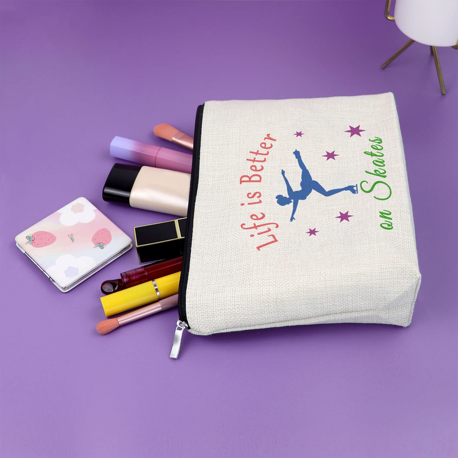 Figure Skating Makeup Bag for Women - Perfect Cosmetic Travel Pouch for Ice Skaters, Skate Lovers & Teams - Ideal Birthday, Christmas & Graduation Gift for Girls & Her - Great for Competitions, Practice & Travel