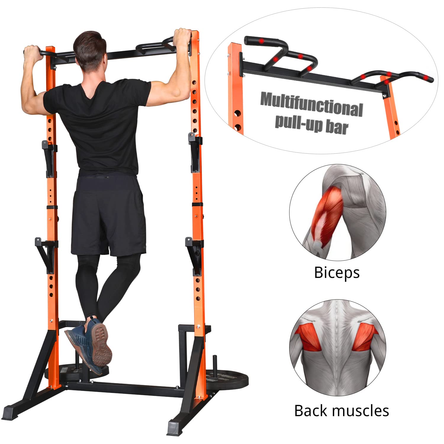 CANPA Heavy Duty Power Rack with Pull-Up Bar - 1000LB Capacity Adjustable Squat Rack for Home Gym - Perfect for Strength Training, Weight Lifting & CrossFit Workouts