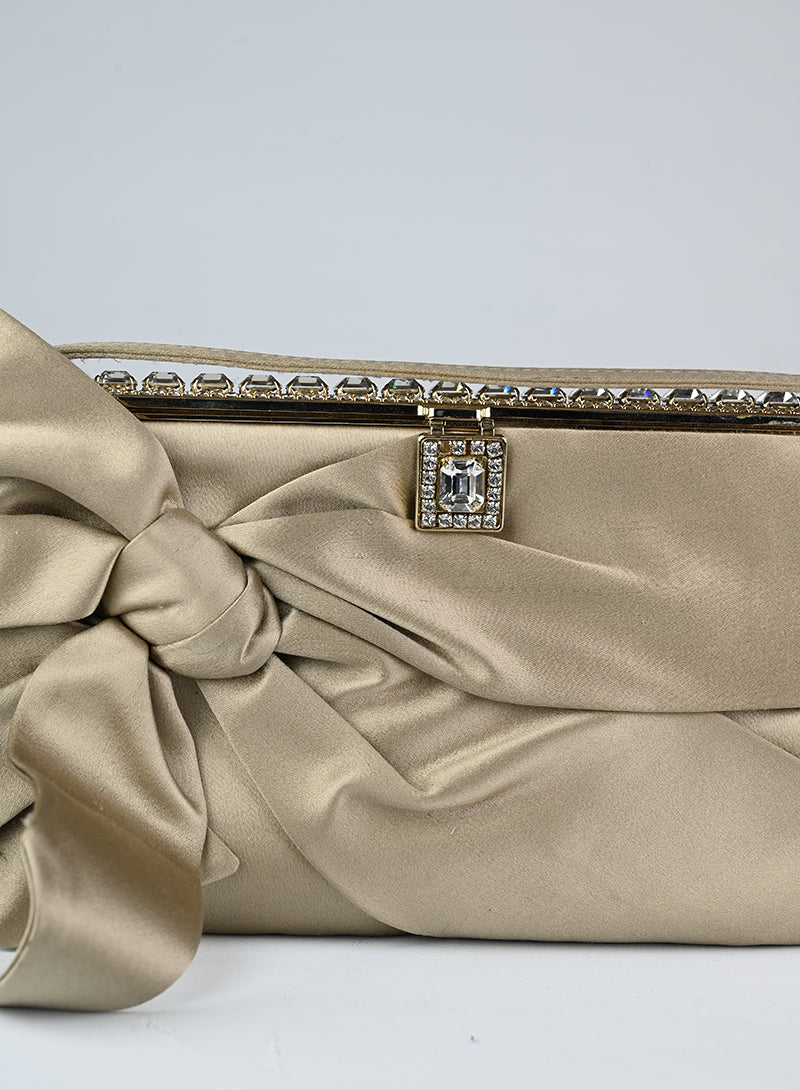 Valentino Satin Handbag in Champagne Color - Elegant Evening Bag for Parties, Weddings & Special Occasions