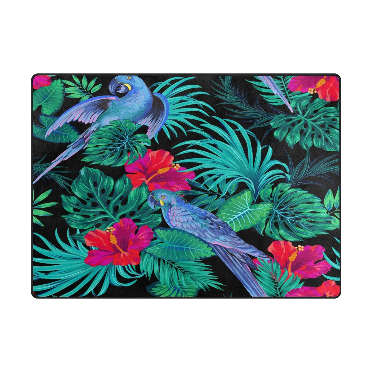 ALAZA Tropical Parrot Flower Monstera Palm Tree Leaves Area Rug - 7' x 5' Soft Non-Slip Floor Mat for Living Room, Bedroom, Nursery & Dorm Decor - Boho Chic Home Accent for Indoor Spaces