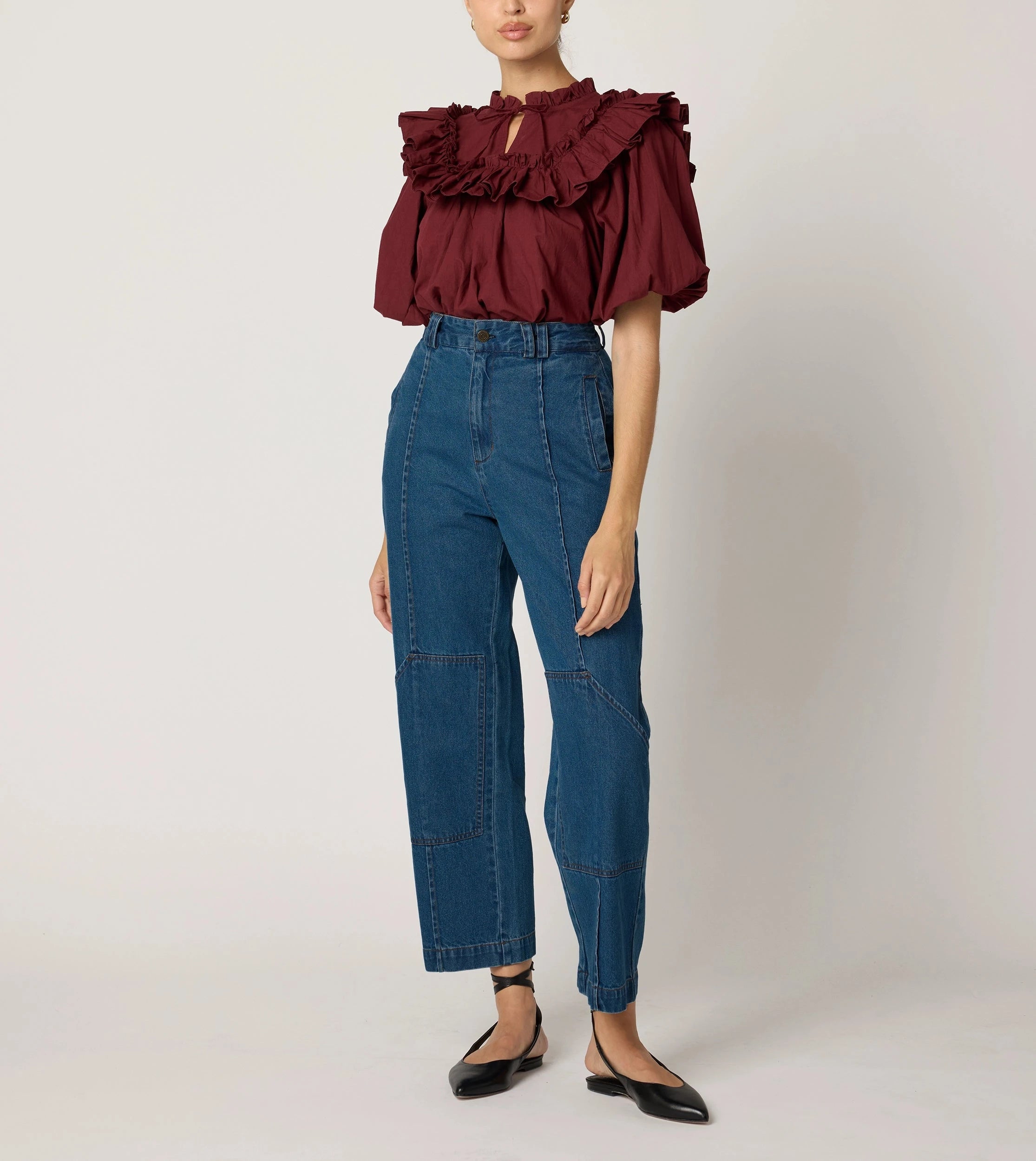 Janet Blouse Women's Fashion Top - Dark Crimson Red Long Sleeve Blouse for Office, Party & Casual Wear