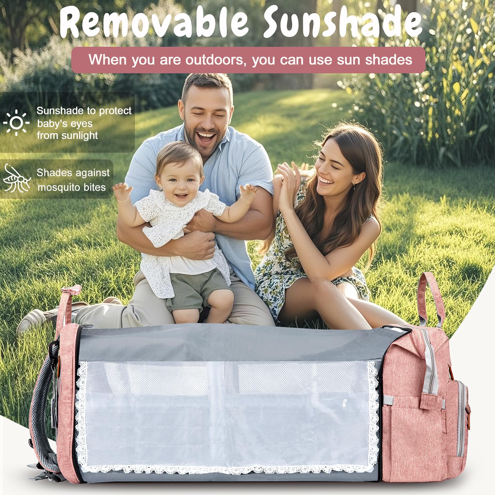 JOYCE Large Diaper Backpack with Changing Station - Multi-functional Baby Bag for Travel & Daily Use - Spacious & Stylish Pink Diaper Bag - Perfect Gift for New Moms & Newborns - Ideal for Daycare, Outings & Family Trips