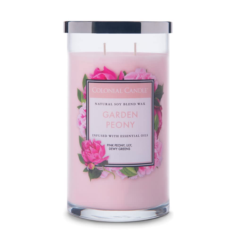 Colonial Candle Garden Peony Scented Jar Candle - 2 Wick Classic Cylinder Collection, 19oz Long Lasting 120 Hours, Red Home Decor Candle for Living Room, Bedroom & Relaxation