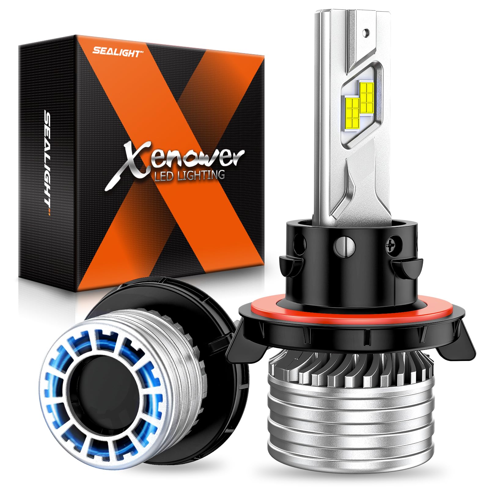 SEALIGHT X4I H13/9008 LED Bulbs - 55,000LM High Brightness Fog Lights with Adjustable Lock Ring & Cooling Fan - Easy Install (2 Pack) - Perfect for Off-Roading, Night Driving & Bad Weather Conditions