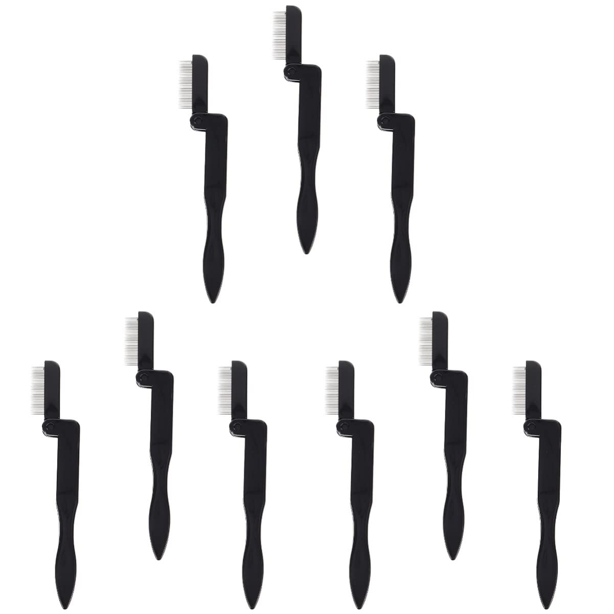 FRCOLOR 9-Piece Stainless Steel Eyelash Comb & Brow Grooming Kit - Includes Folding Teeth Separator, Lash Definer & Mascara Tools for Perfect Eyebrow Shaping & Eyelash Care | Ideal for Professional Salon Use & Home Beauty Routines