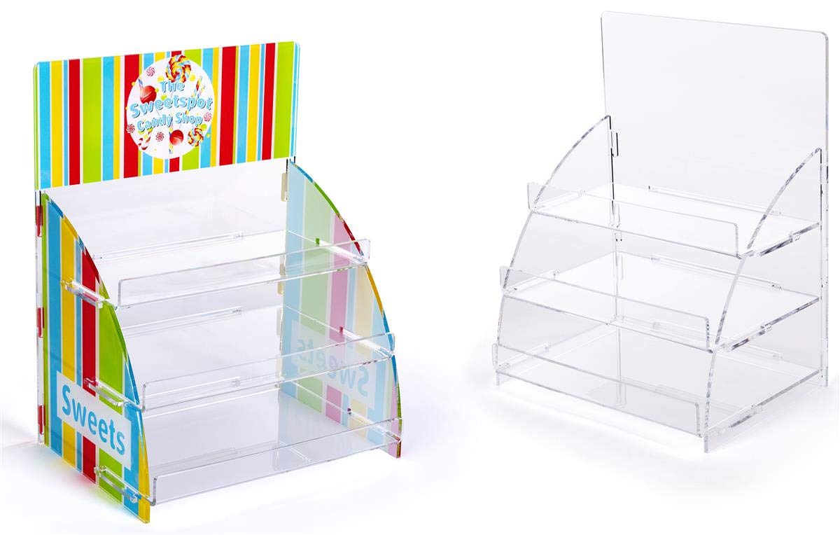 Displays2go 3-Tier Clear Acrylic Tower Stand for Retail Display | ACKNDASM | Perfect for Store Merchandising, Trade Shows & Product Showcases