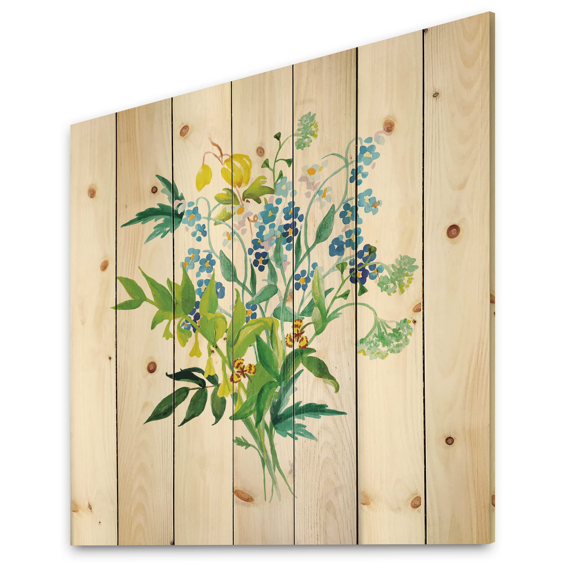 DesignQ Meadow Flowers Garland Farmhouse Wood Wall Decor - Green Floral Wood Wall Art Panels Printed on Natural Pine - Perfect for Living Room, Bedroom & Farmhouse Decor