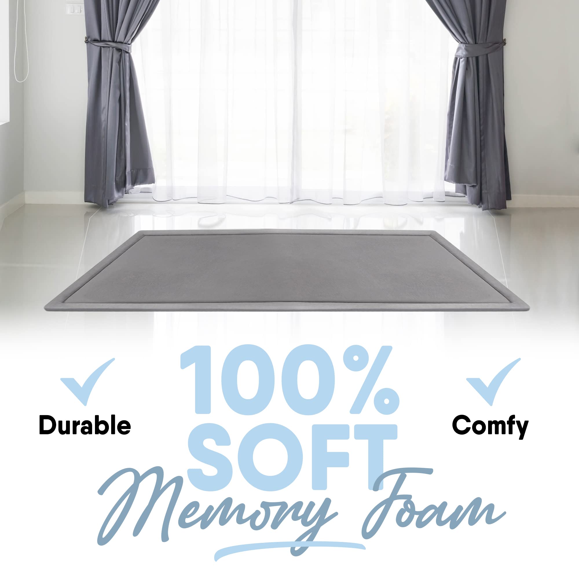 Premium Microdry Memory Foam Area Rug - 3'x5' Light Grey Soft Microfiber Carpet with Built-in Rug Pad | Stain & Fade Resistant Living Room Rug for Bedroom, Kids Room & Nursery | Cozy Home Decor for Family Spaces
