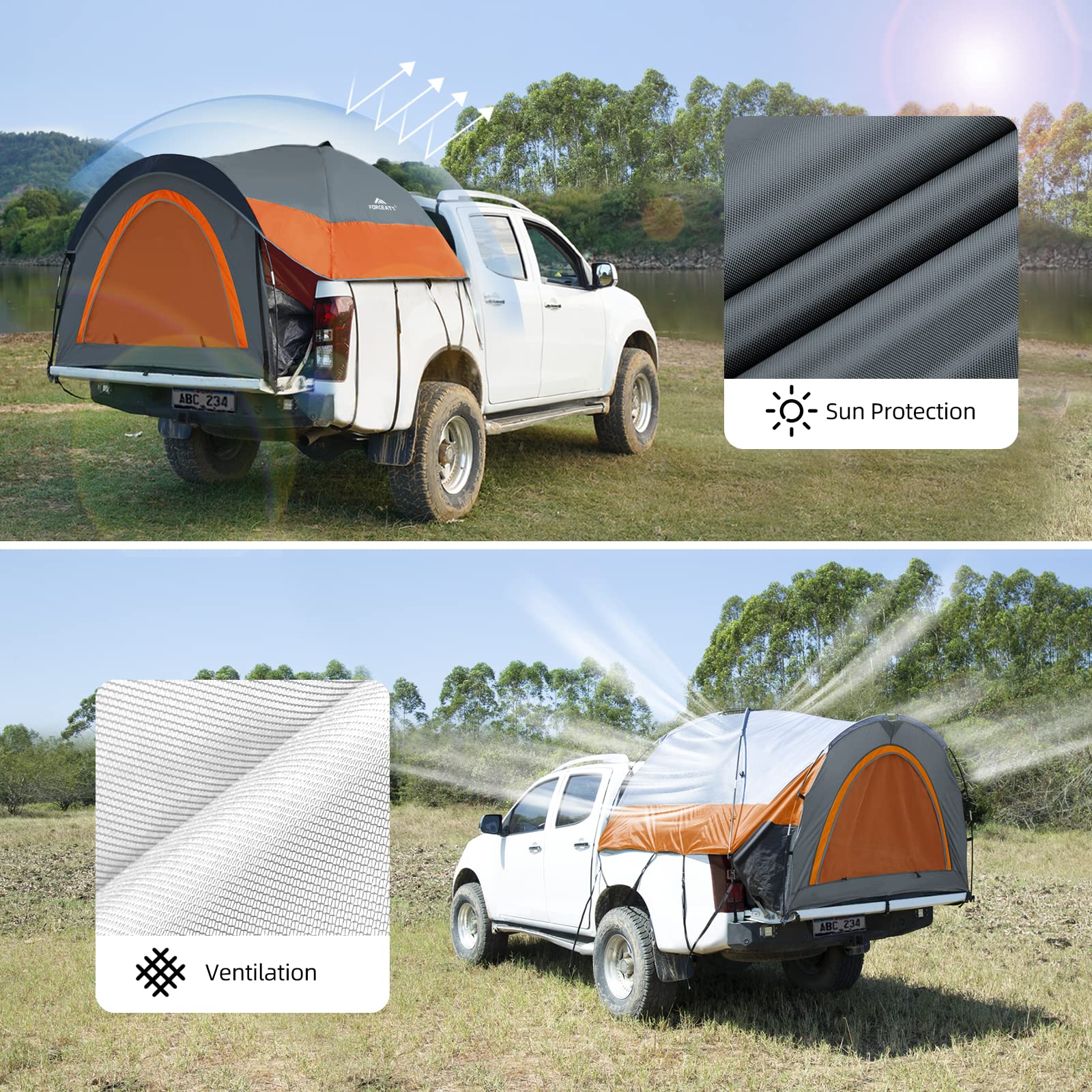 Forceatt Waterproof Truck Bed Tent for 5’-6.5’ Pickup Trucks - PU2000mm Rainproof Camping Shelter, Easy Setup 2-Person Portable Tent for Outdoor Adventures, Camping, Hiking & Fishing | Perfect for Road Trips, Tailgating & Backcountry Exploration