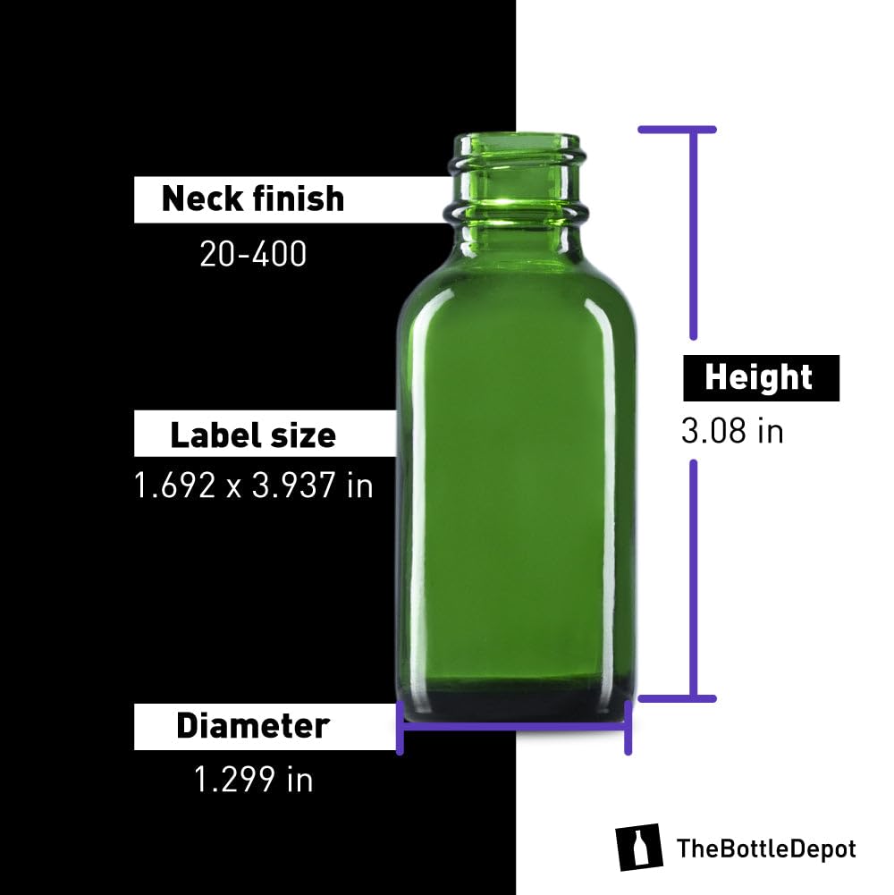 1 oz Green Glass Bottles - 360 Pack - 20-400 Neck Finish - Wholesale Boston Round Bottles for Essential Oils, DIY Crafts & Home Storage - The Bottle Depot