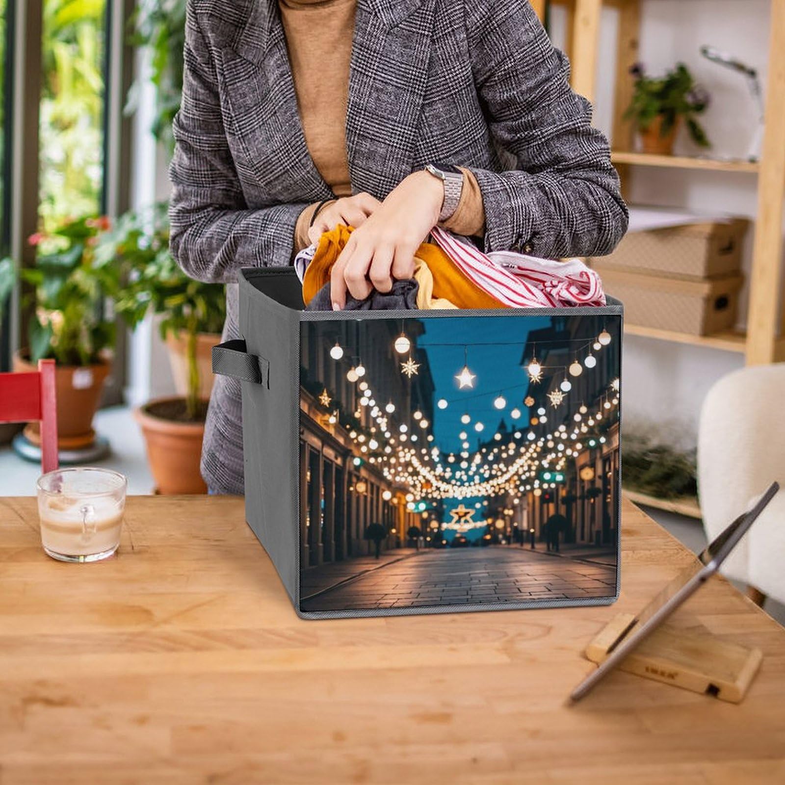 6-Pack Foldable Storage Bins with Handles - Christmas Lights Star Print Large Capacity Storage Boxes for Playroom, Office & Home Organization | Perfect for Holiday Decor Storage, Toy Organization & Closet Space Saving