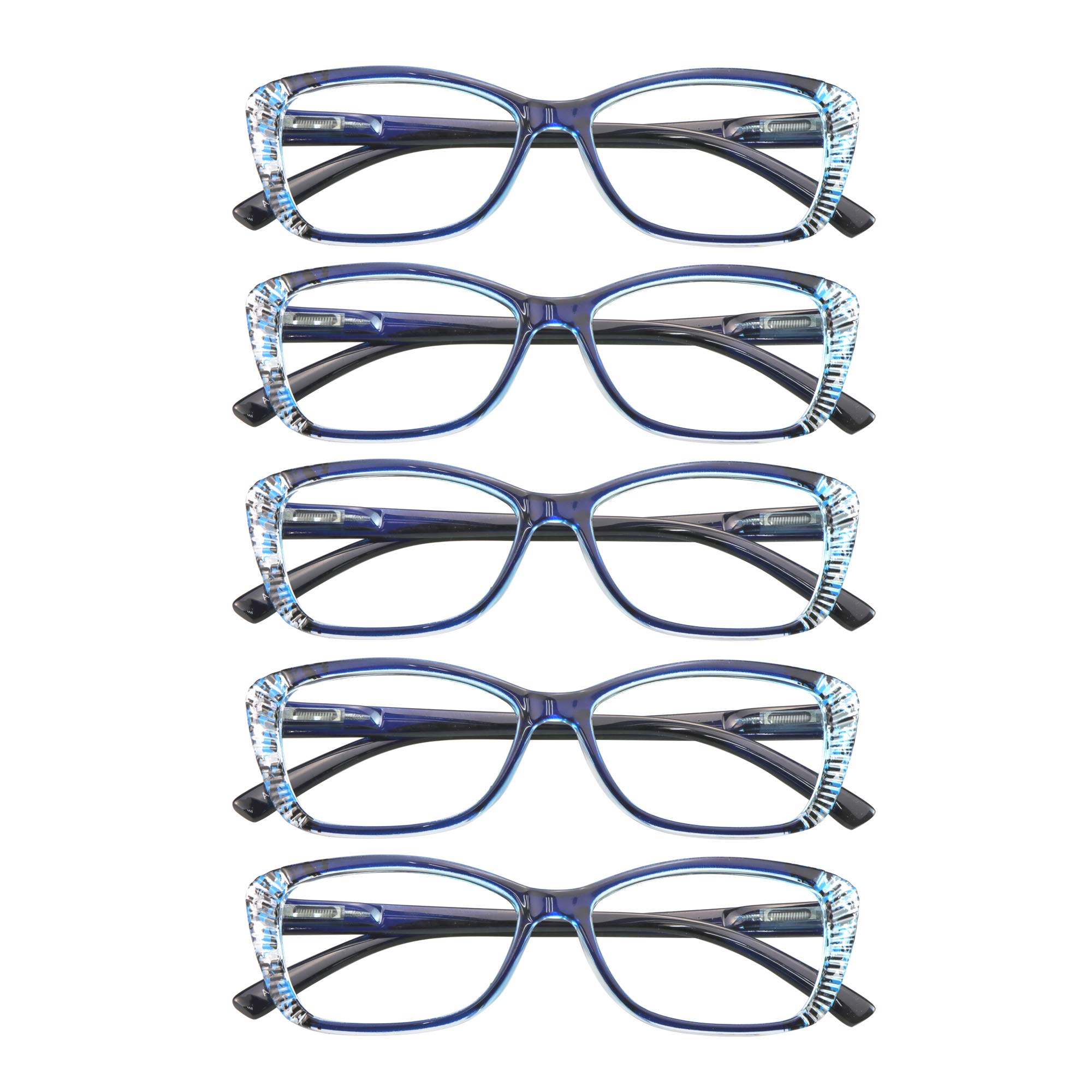 VisionGlobal 5 Pairs Spring Hinge Reading Glasses - Blue Light Blocking for Women & Men | Office & Screen Use