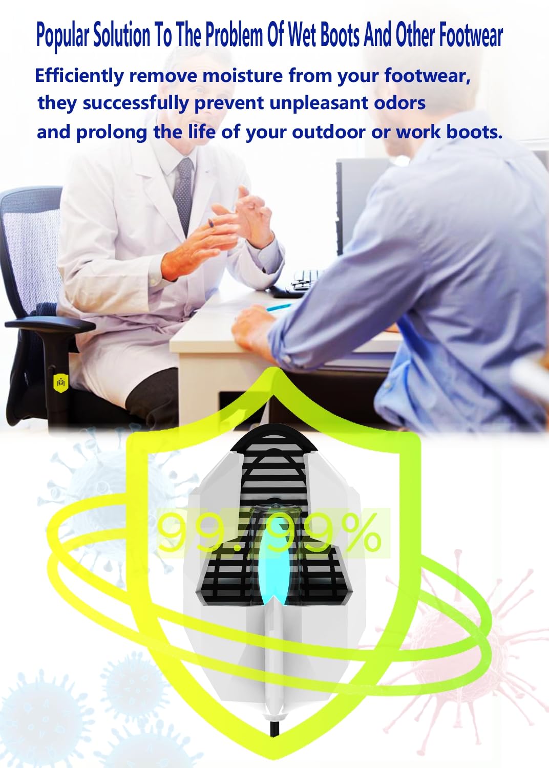 Portable Shoe Dryer and Deodorizer for Sneakers & Boots - Electric Boot Warmer, Shoe Odor Eliminator with Intelligent Timer - Perfect for Work Boots, Hiking Shoes & Gym Sneakers - Silent Operation for Home, Office & Travel Use