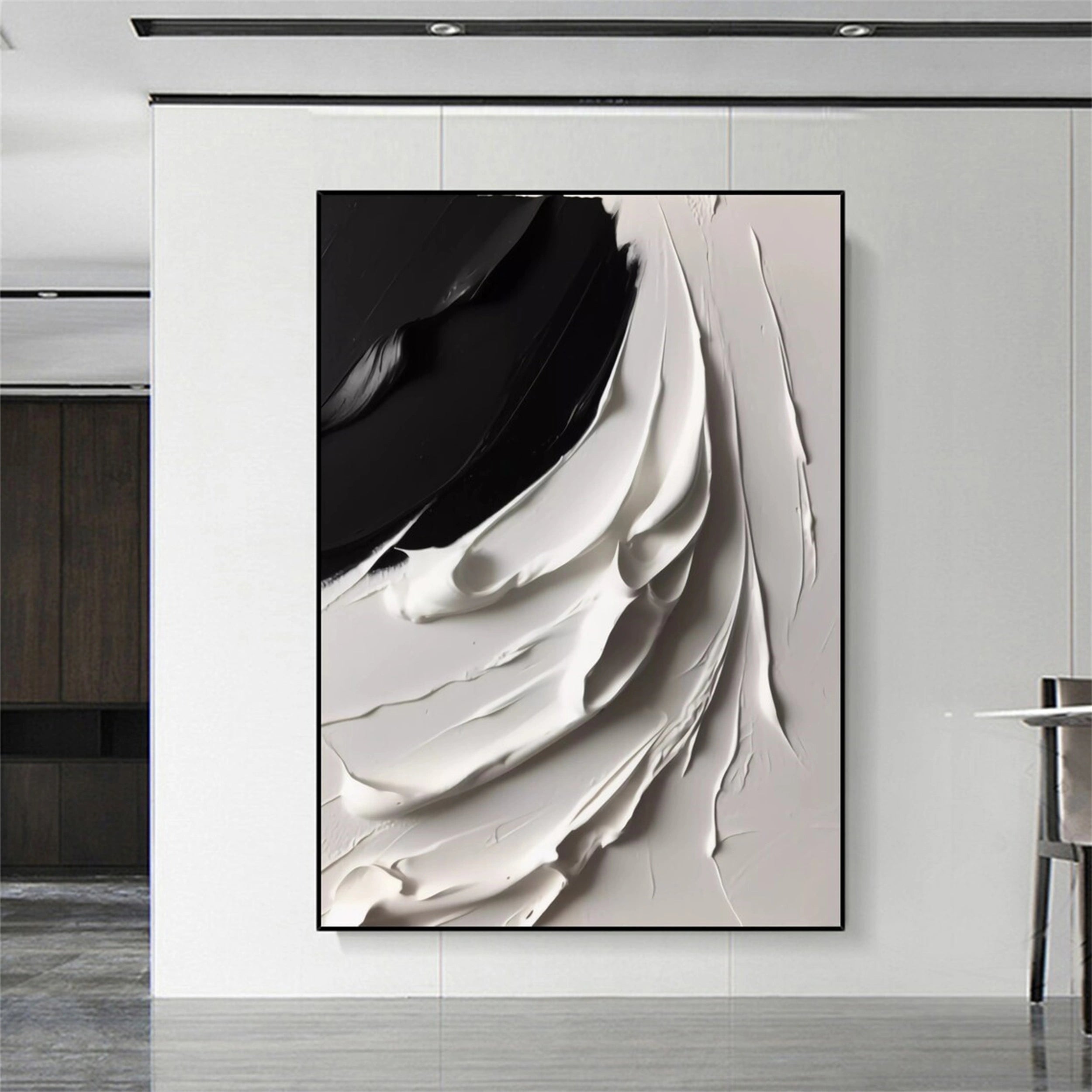 White & Black Minimalist Textured Canvas Wall Art Painting - Modern Abstract Home Decor for Living Room, Bedroom & Office | #MM141