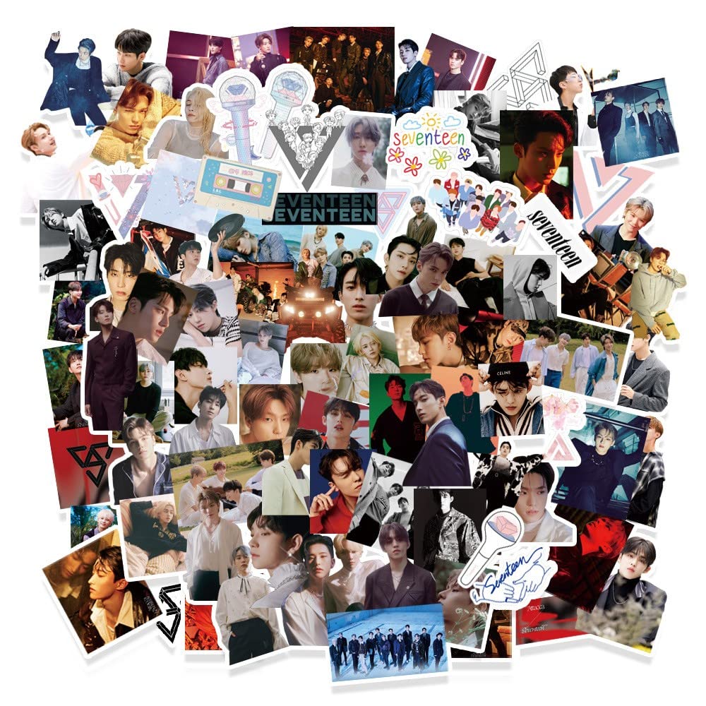 Seventeen Stickers 107PCS - Kpop Boy Group Vinyl Waterproof Stickers for Laptop, Skateboard, Water Bottle, Bike, Phone, Guitar & Luggage - Perfect for Kpop Fans, DIY Crafts & Personalizing Accessories