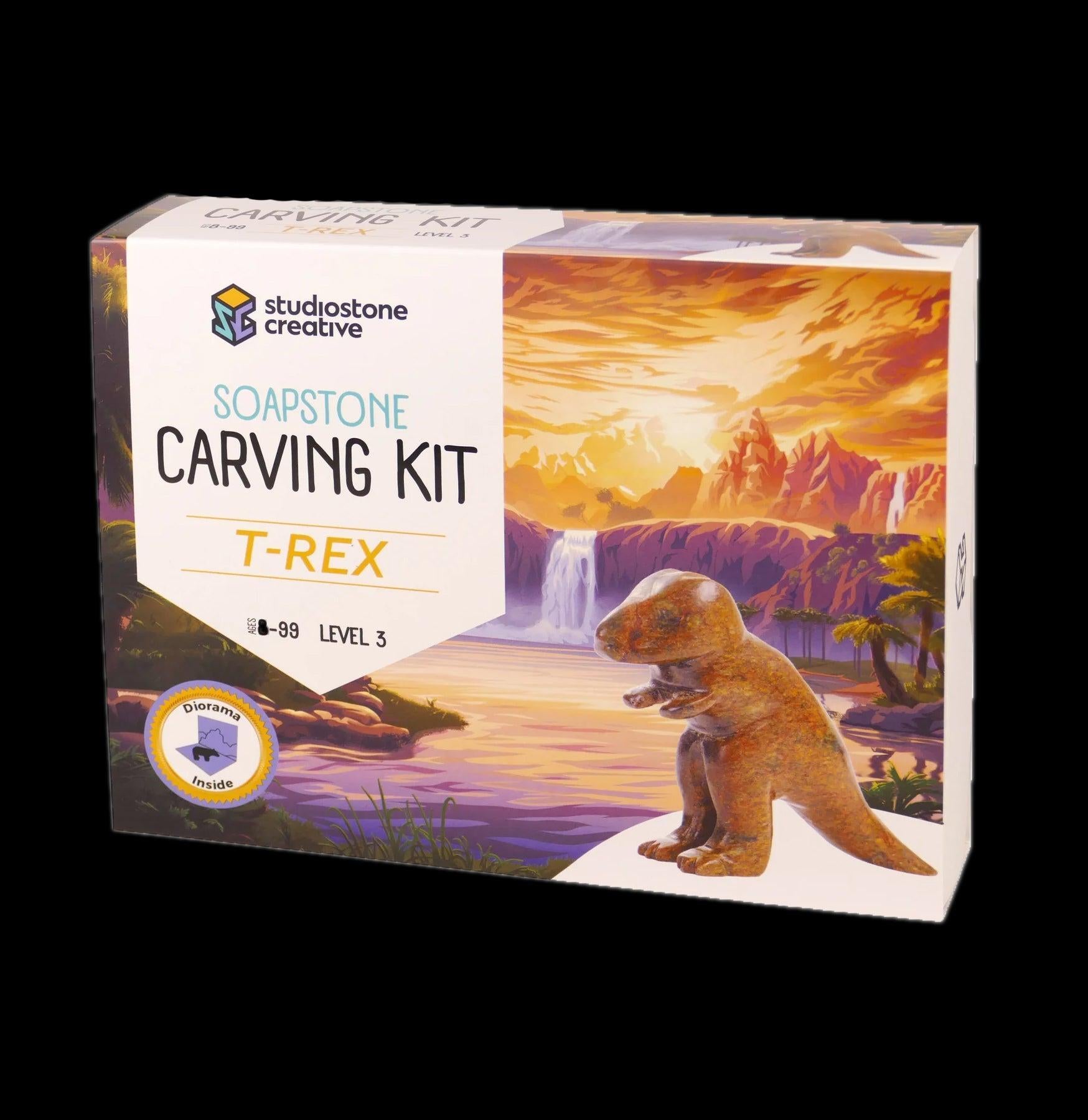 Soapstone T-Rex Carving Kit - DIY Dinosaur Sculpture for Kids & Adults - Perfect for Art Projects, Home Decor & Gifts