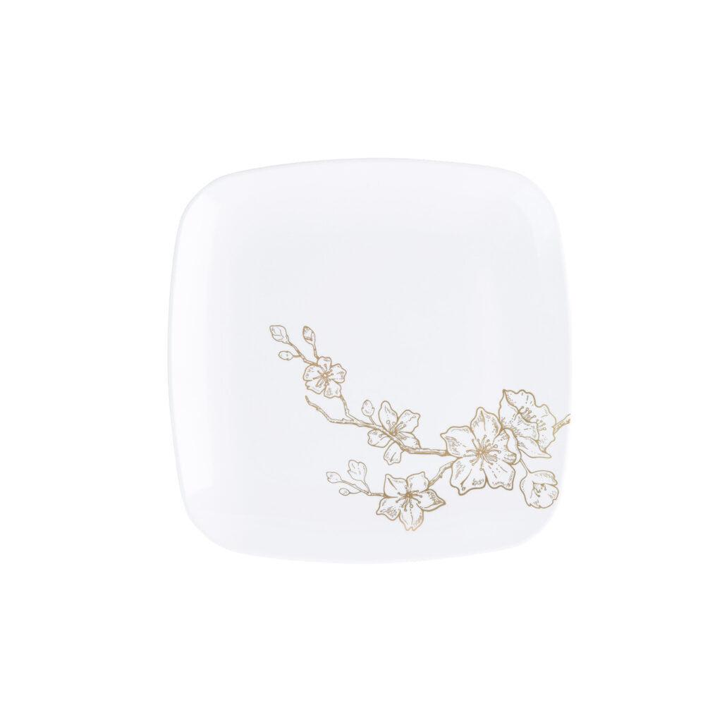 Elegant White and Gold Square Plastic Plates - 10 Pack Disposable Dinnerware Set for Parties, Weddings & Special Events | Durable & Stylish Gold Trim Design