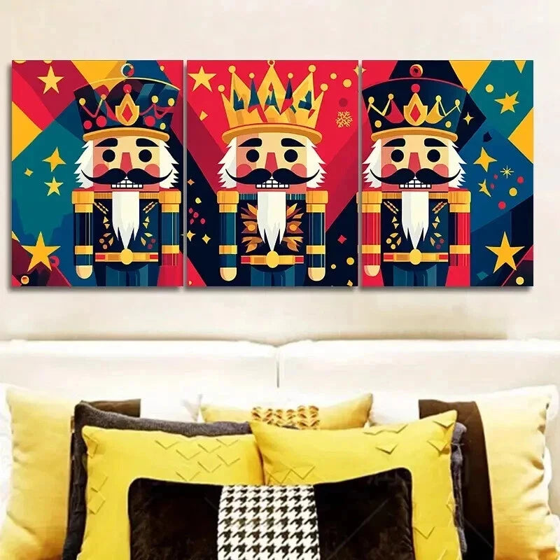 3-Piece Art Deco Nutcracker Cartoon Wall Art Set - Framed Canvas 50x70cm (20x28in) - High Quality Print | 100% Australian Made | Ready to Hang - Perfect for Living Room, Bedroom & Office Decor